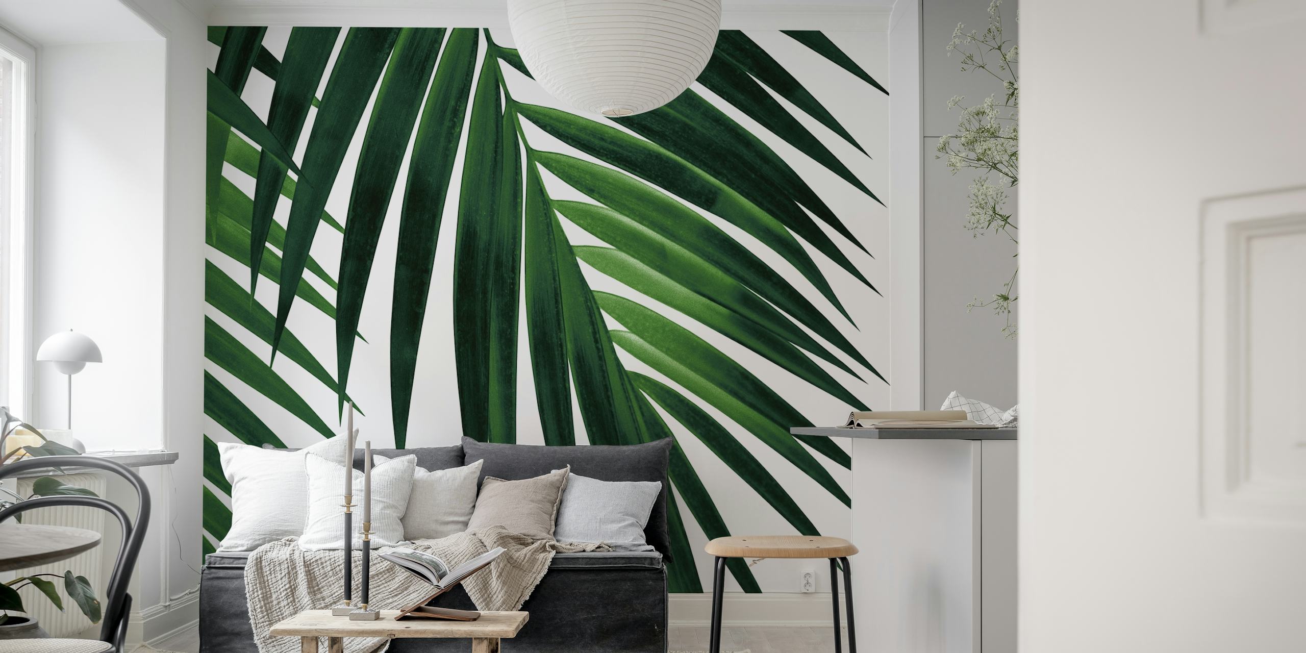 papier peint Tropical Green Palm Leaf dans une pièce