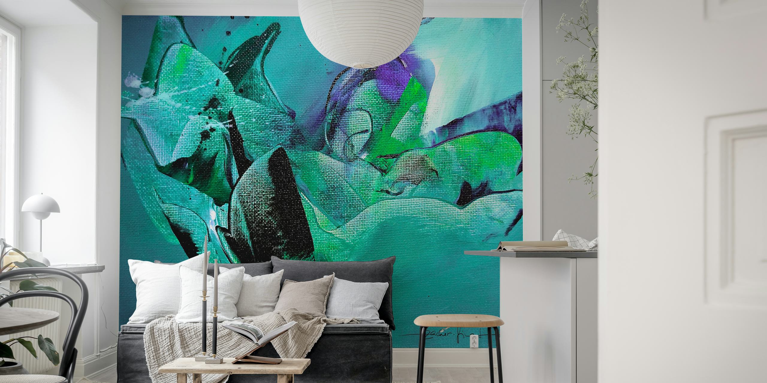 Abstract blue and green floral shapes illustrations wallpaper