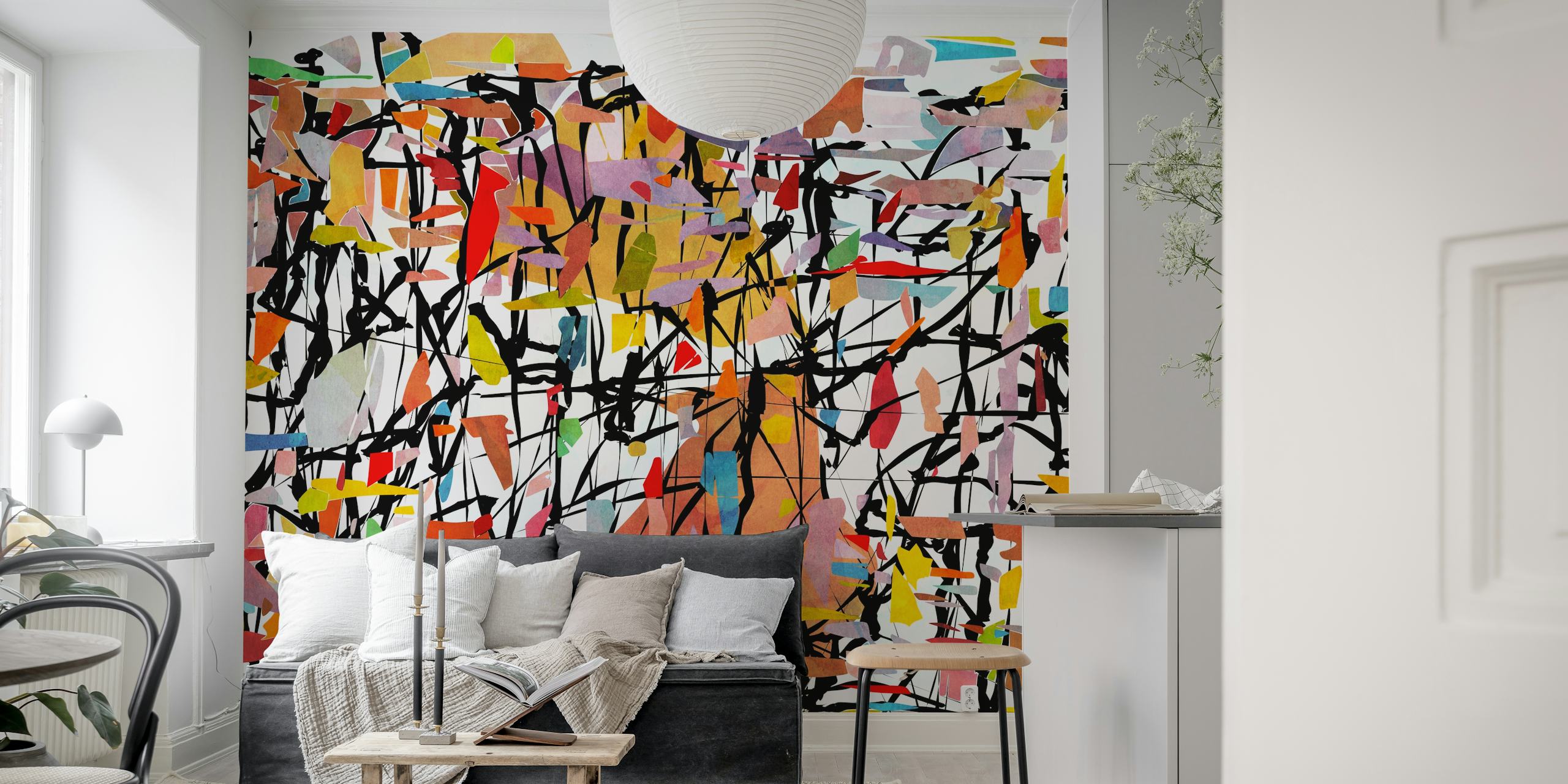 Vibrant abstract wallpaper design in a room