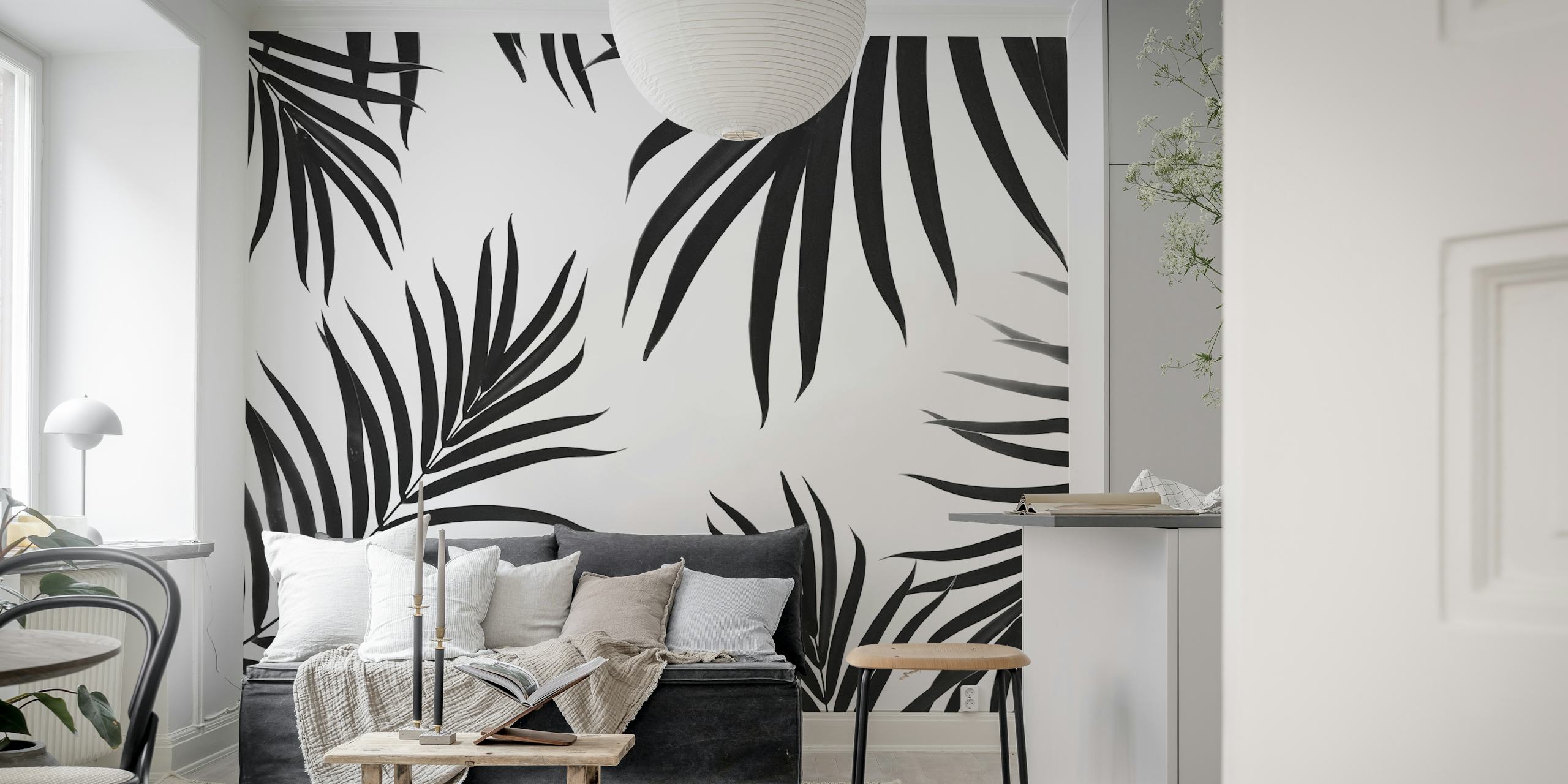Palm leaves wallpaper in a room