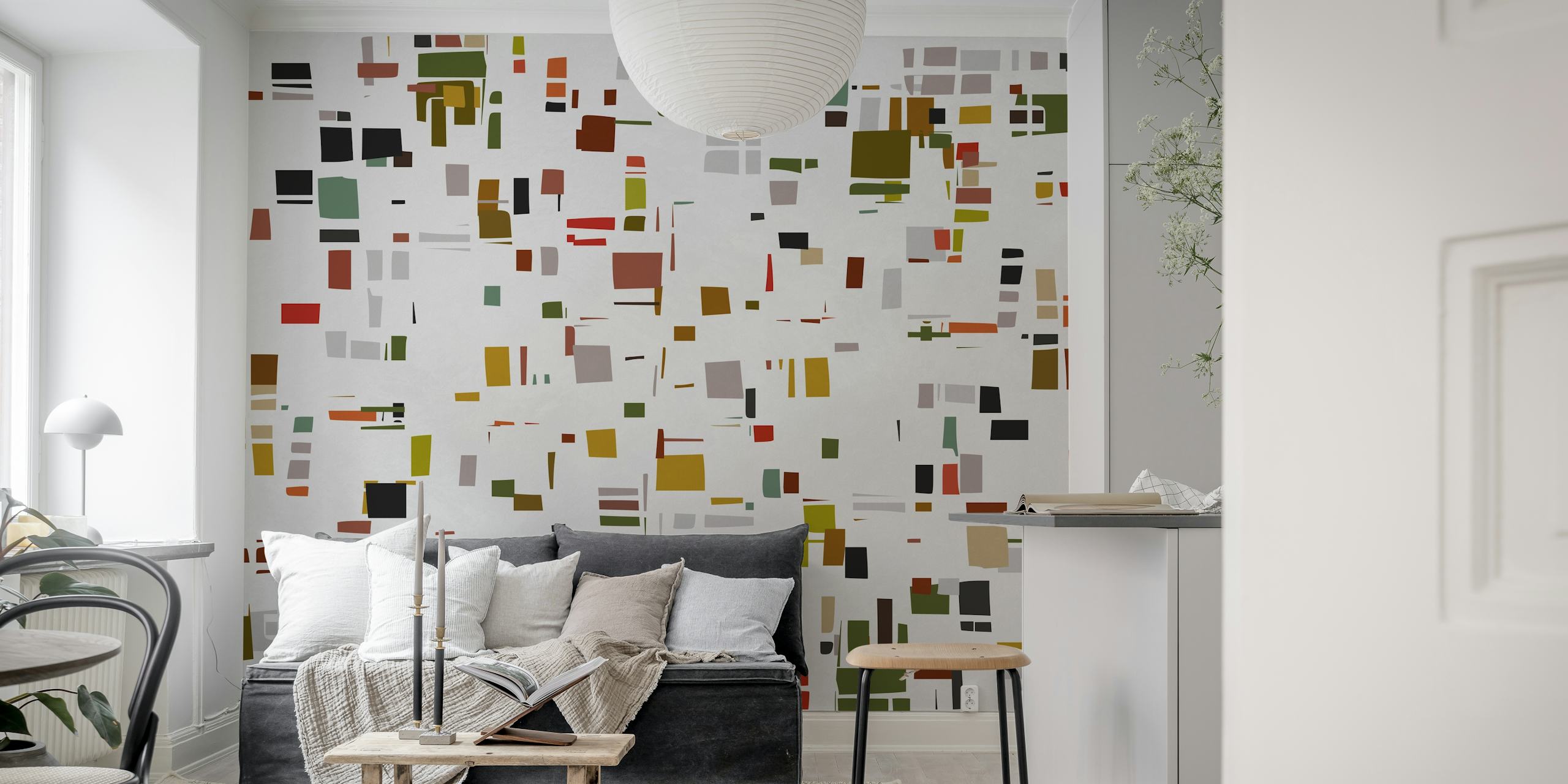 Colorful geometric abstract patterns in various shades on a light background wallpaper