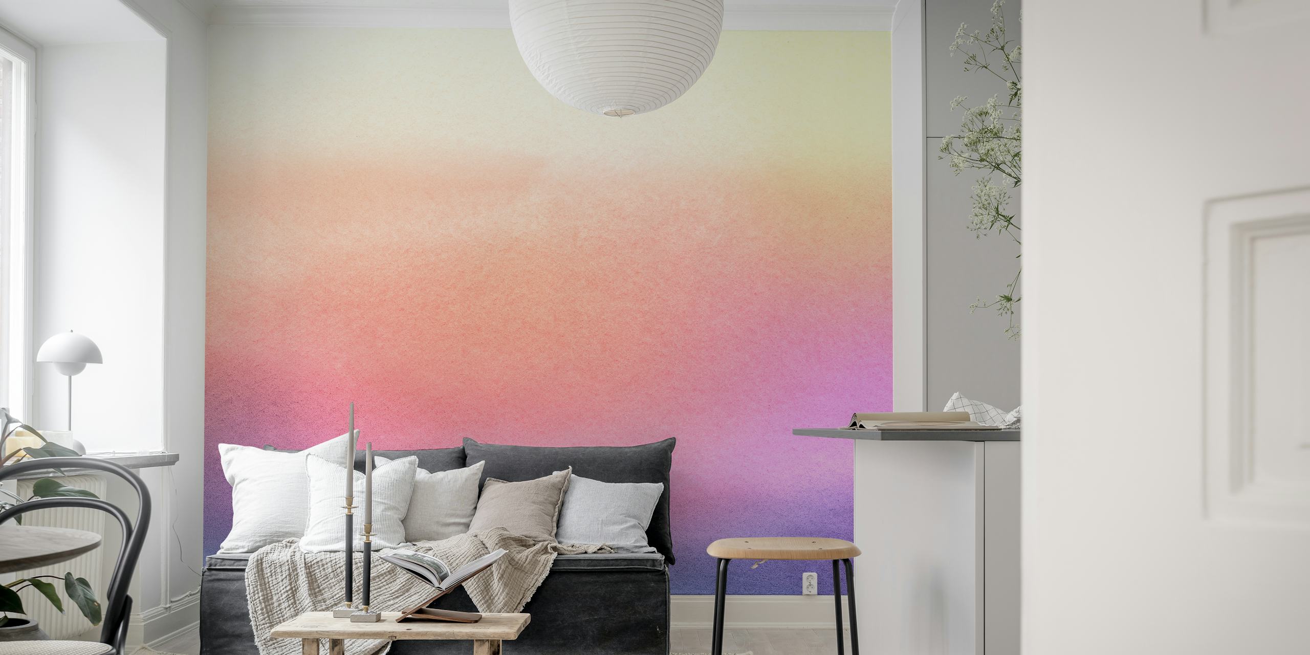 Rainbow ombre wallpaper in a room