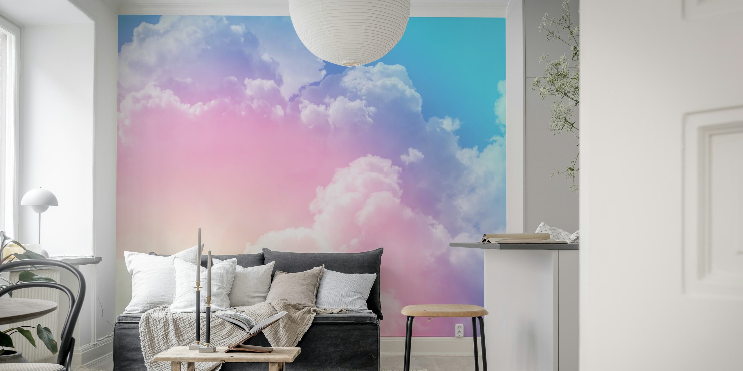 Pastelni oblaci zidni mural s nježno ružičastim i plavim nijansama