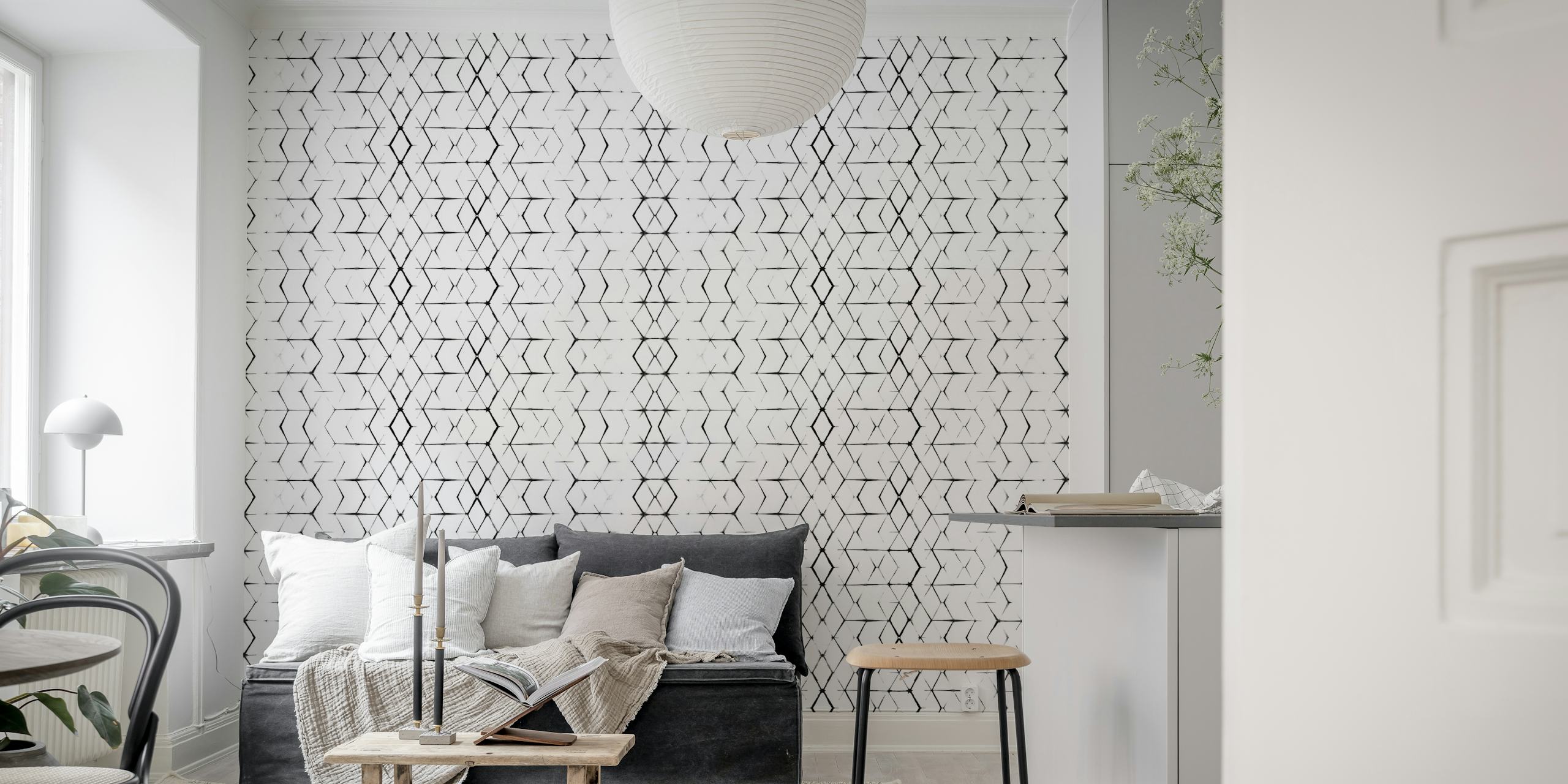 Black and white diamond patterned wallpaper