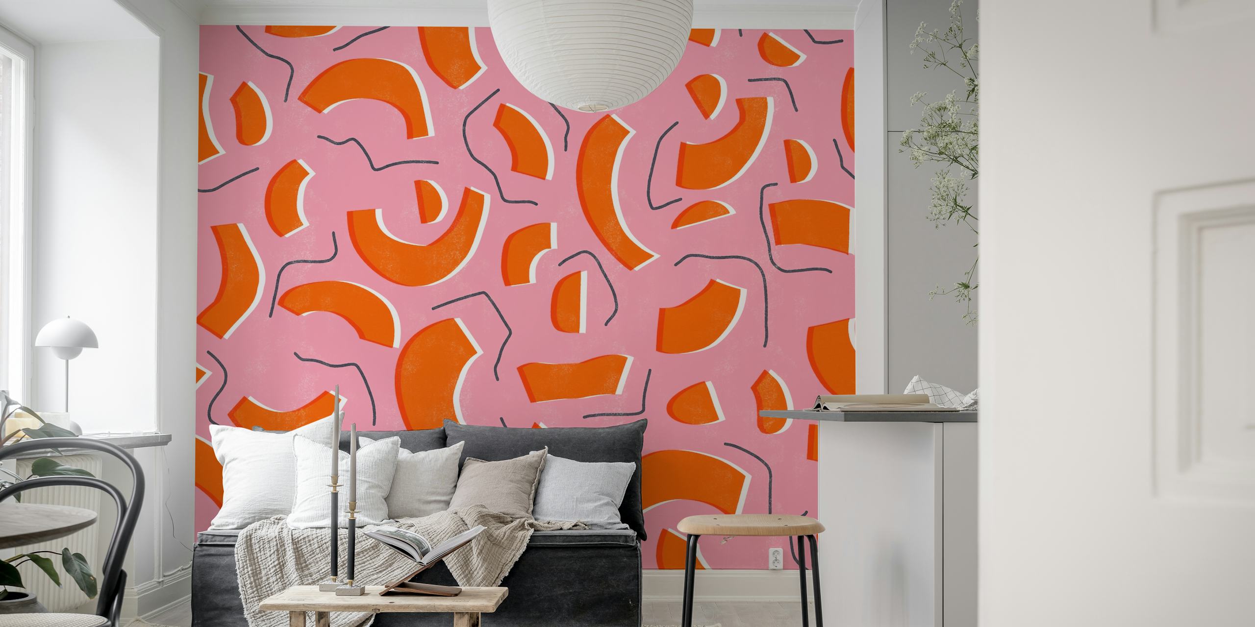 Colorful shapes wallpaper design in a room