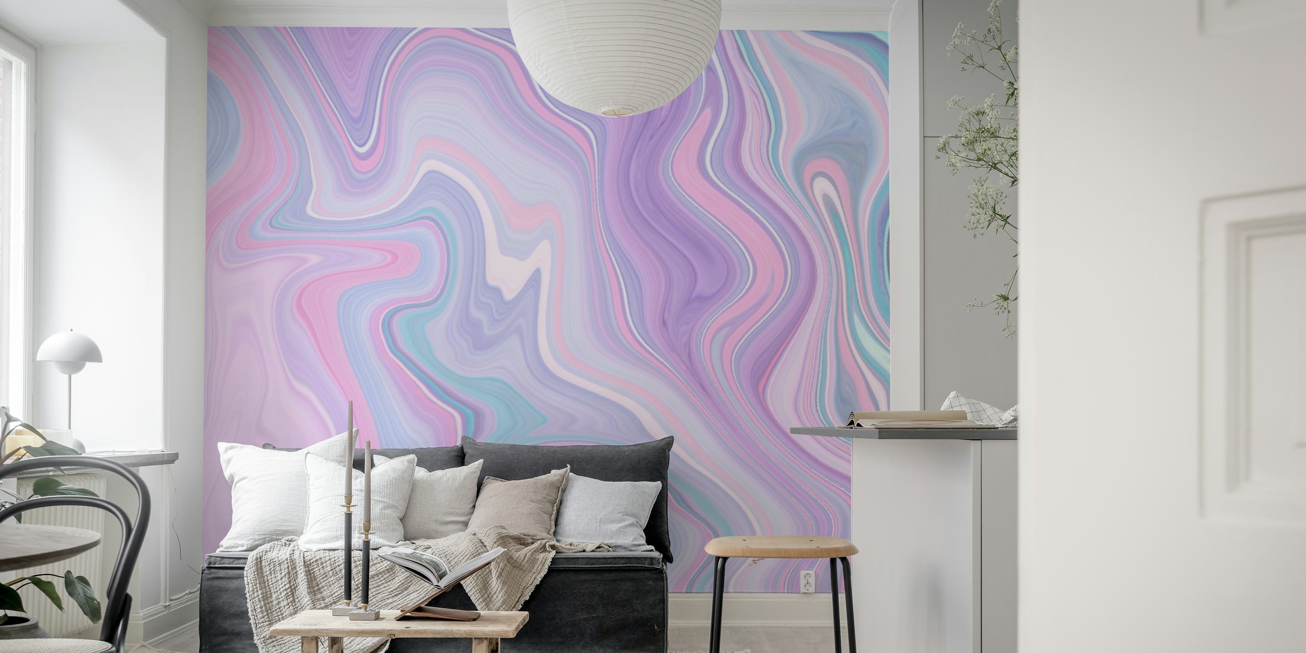 Colorful liquid marble wallpaper with pink, purple, and teal swirls