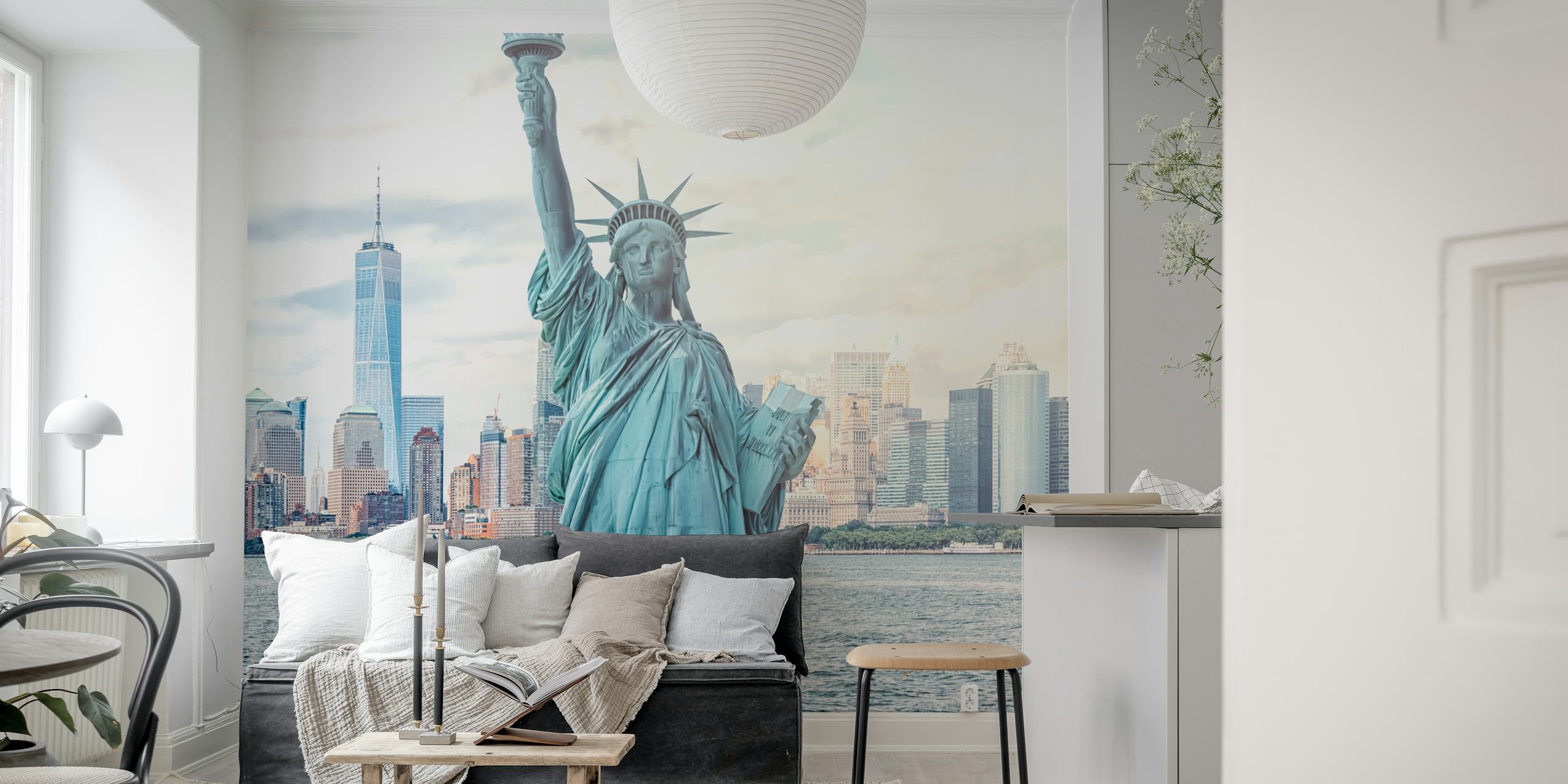 Statue of Liberty with city skyline in muted colors wallpaper