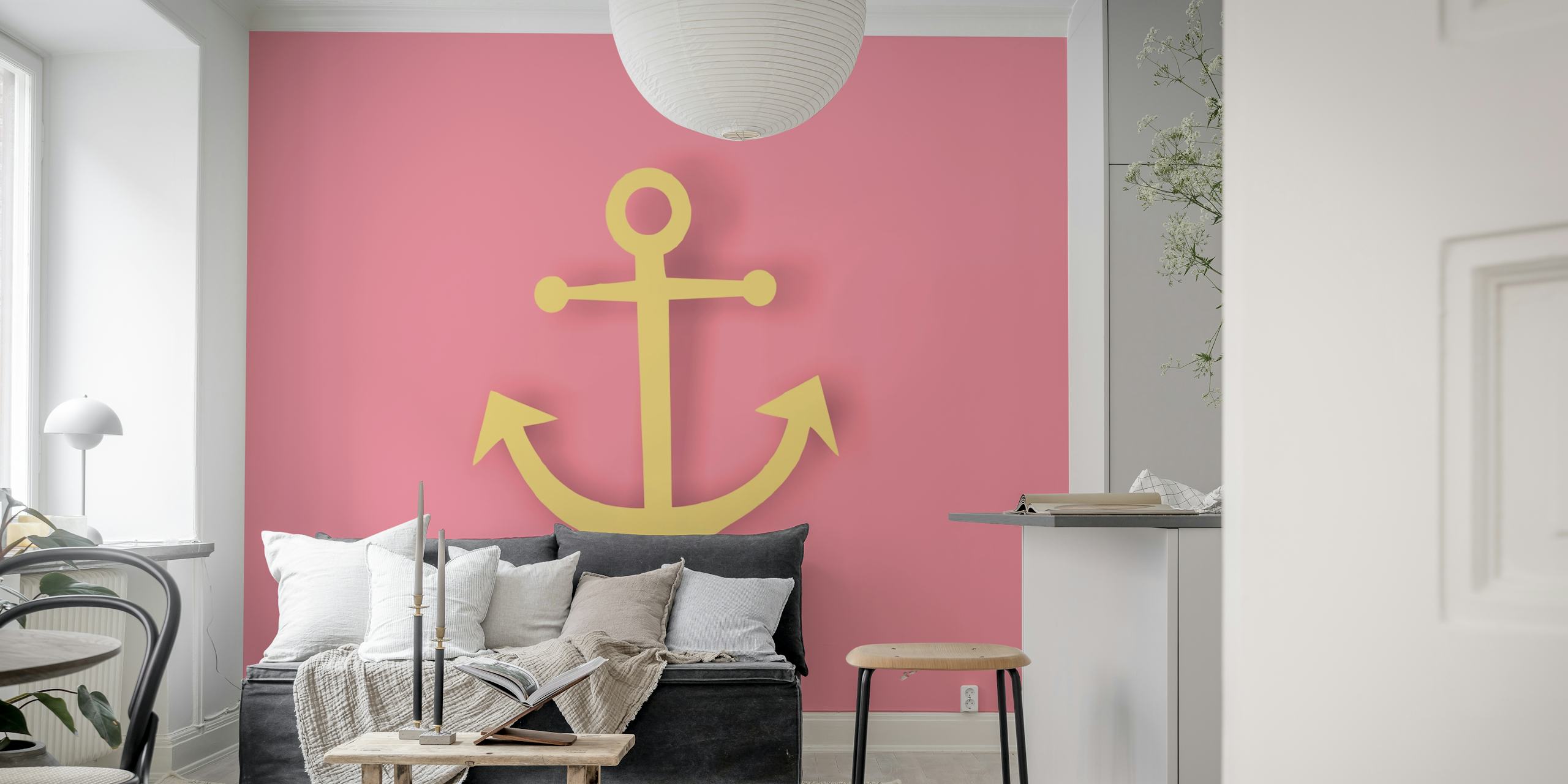 Rose pink anchor wallpaper in interior setting