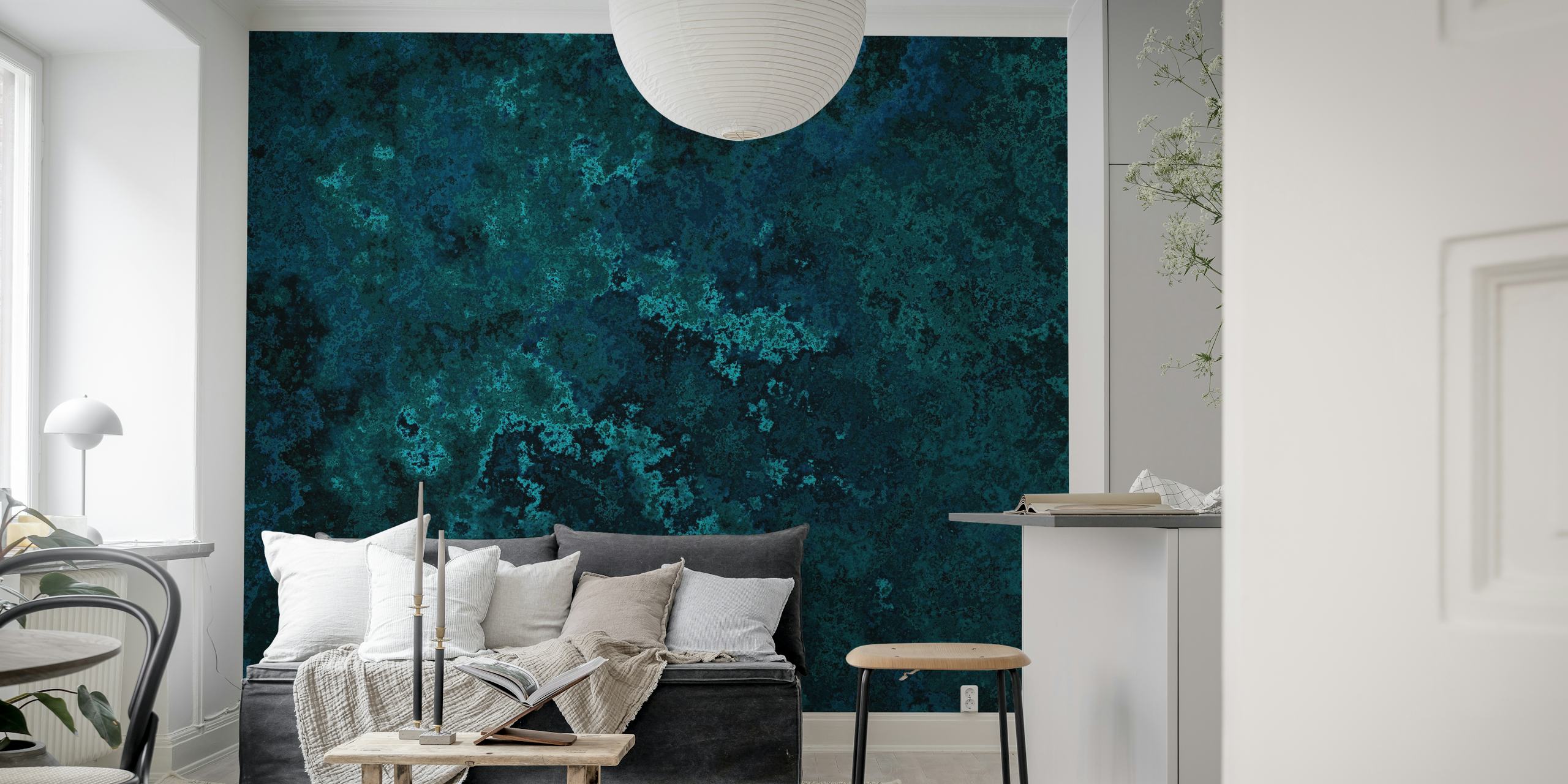 Moss texture in dark teal tones wallpaper