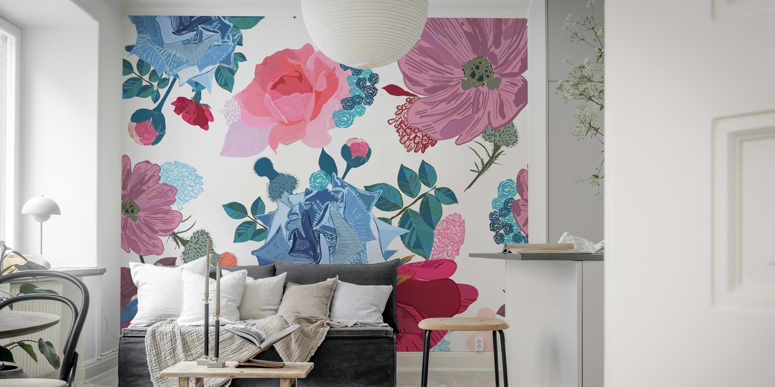 Tapeta Blue and pink roses v pokoji