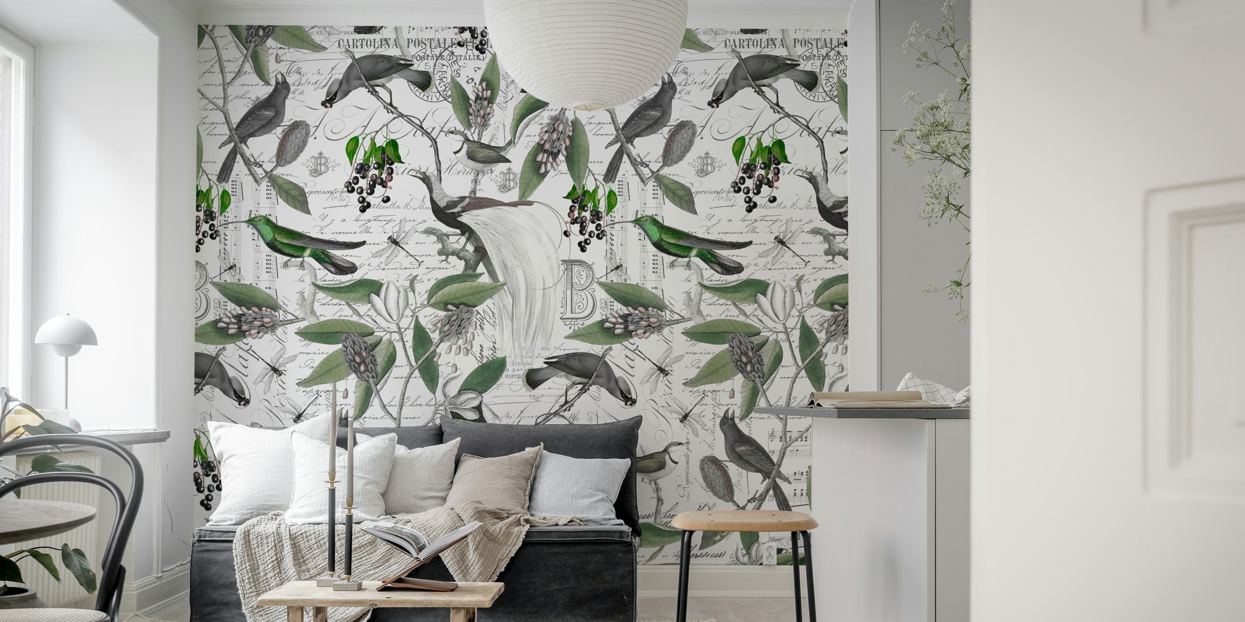Vintage Magnolia And Birds σχέδιο ταπετσαρίας