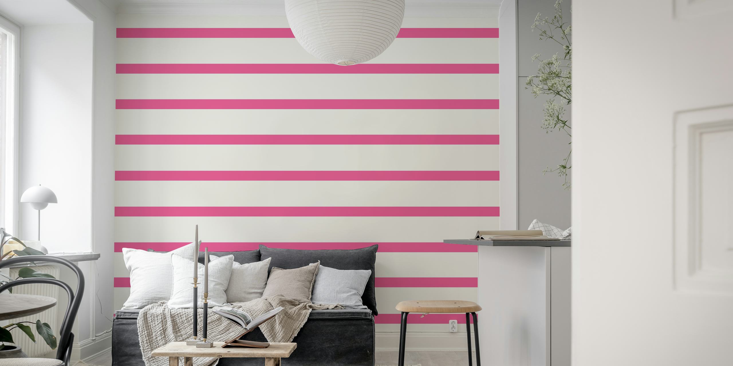 Pink and white striped wallpaper design