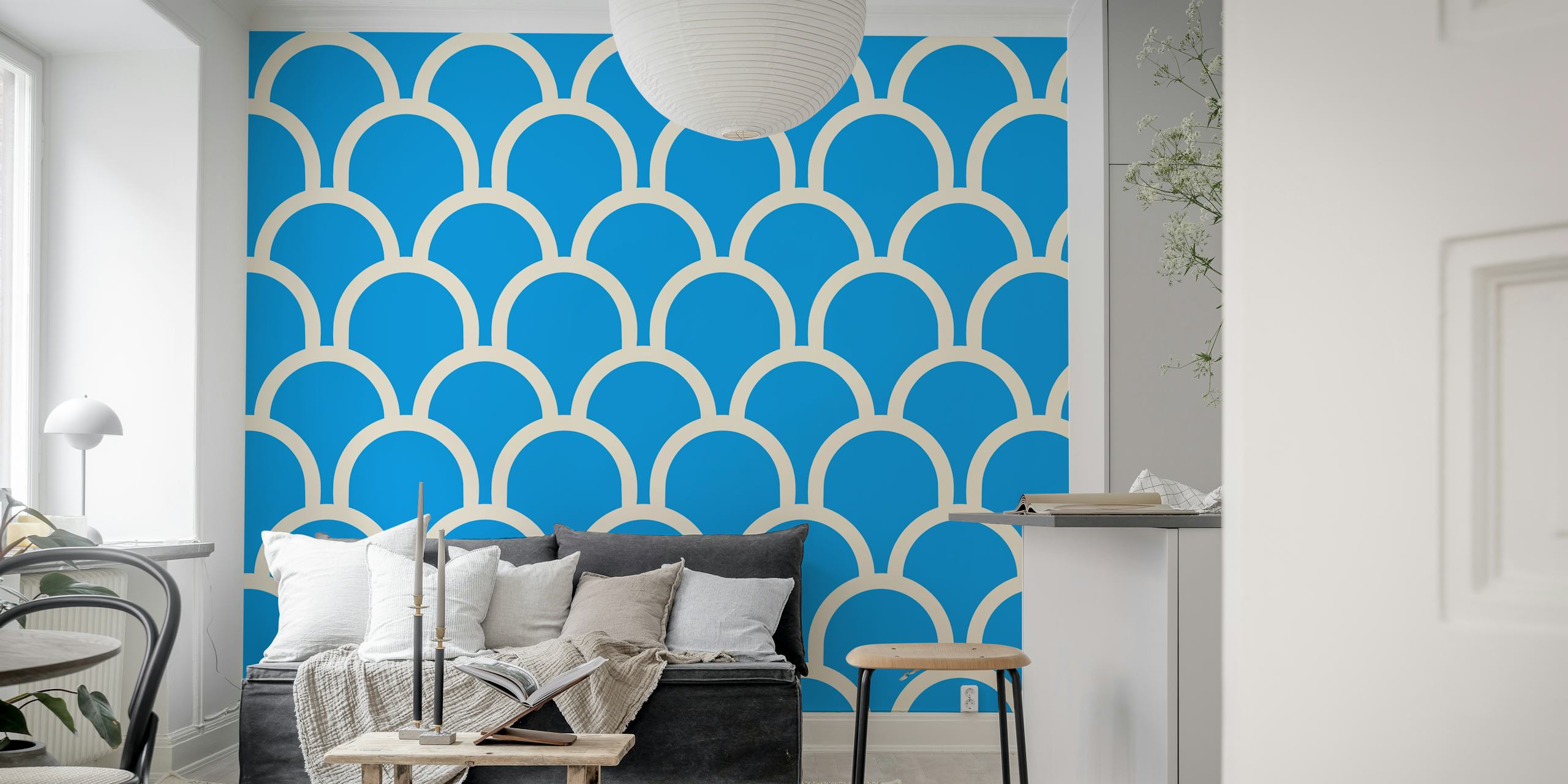 Σχέδιο ταπετσαρίας Scallop Blue σε δωμάτιο