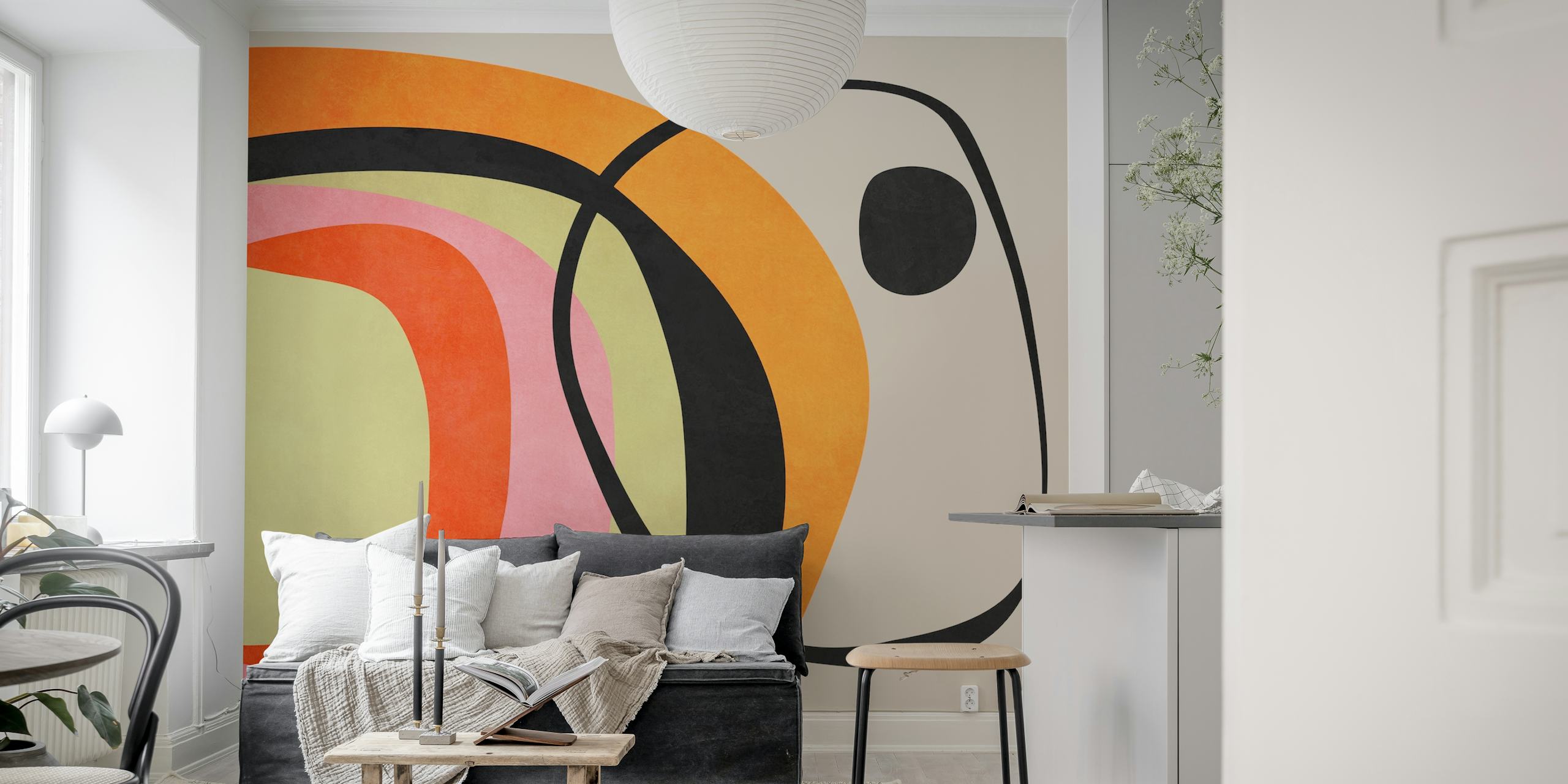 Diseño de papel pintado colorido en una habitación