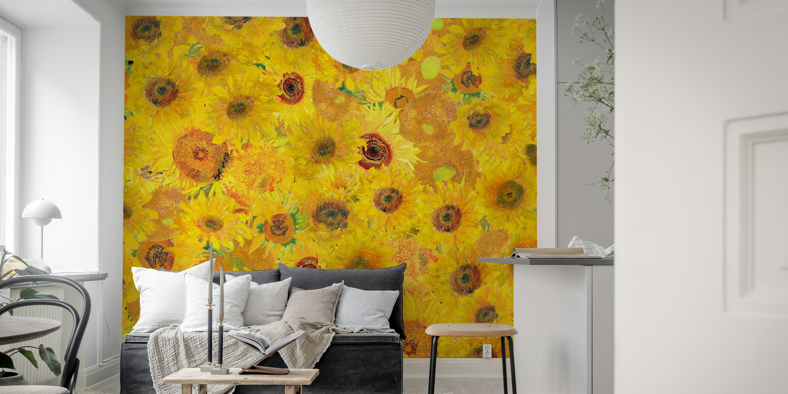 Sunflowers in yellow and brown hues floral wallpaper