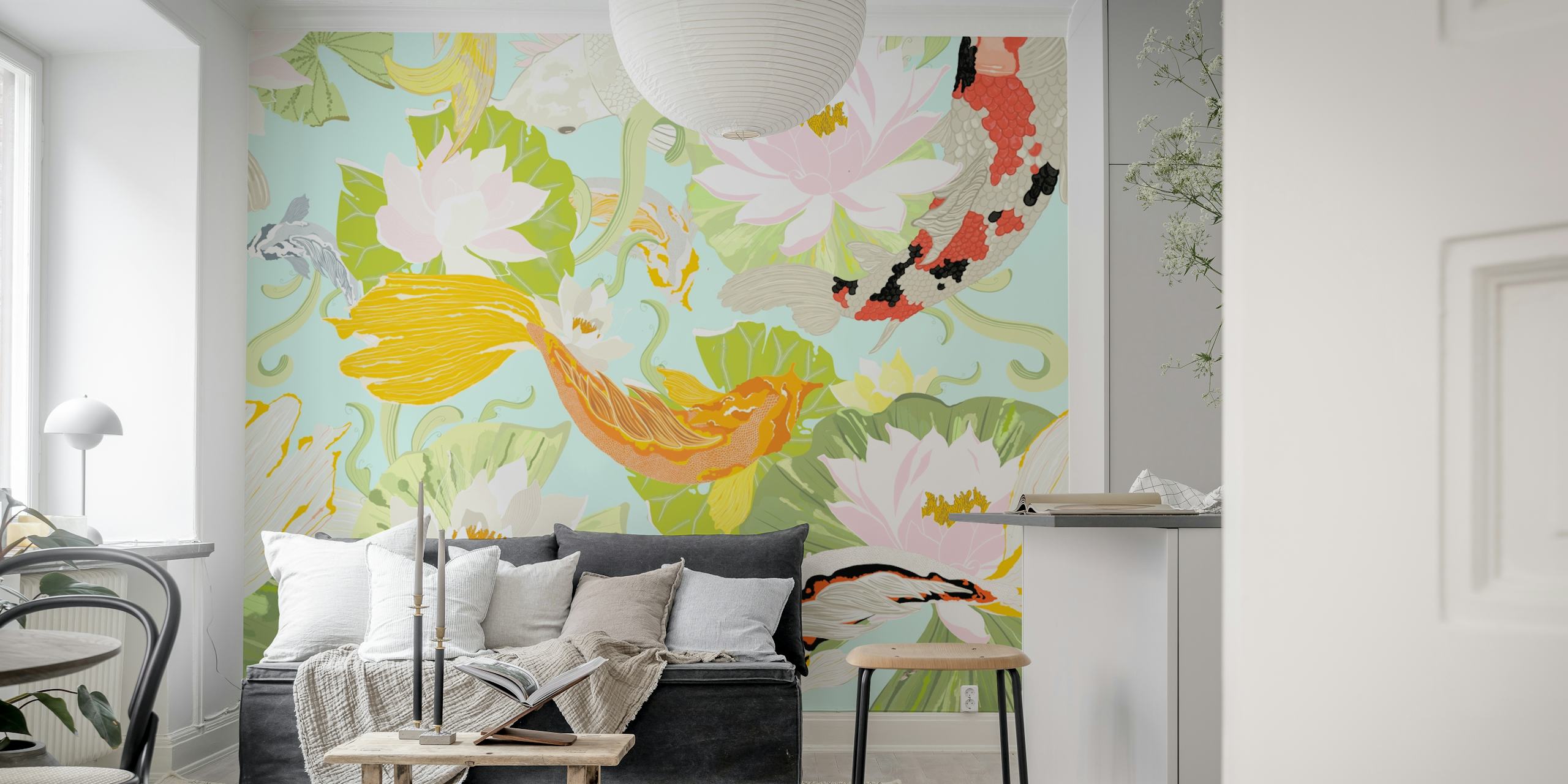 Utsuri wallpaper featuring koi fish and lotus flowers