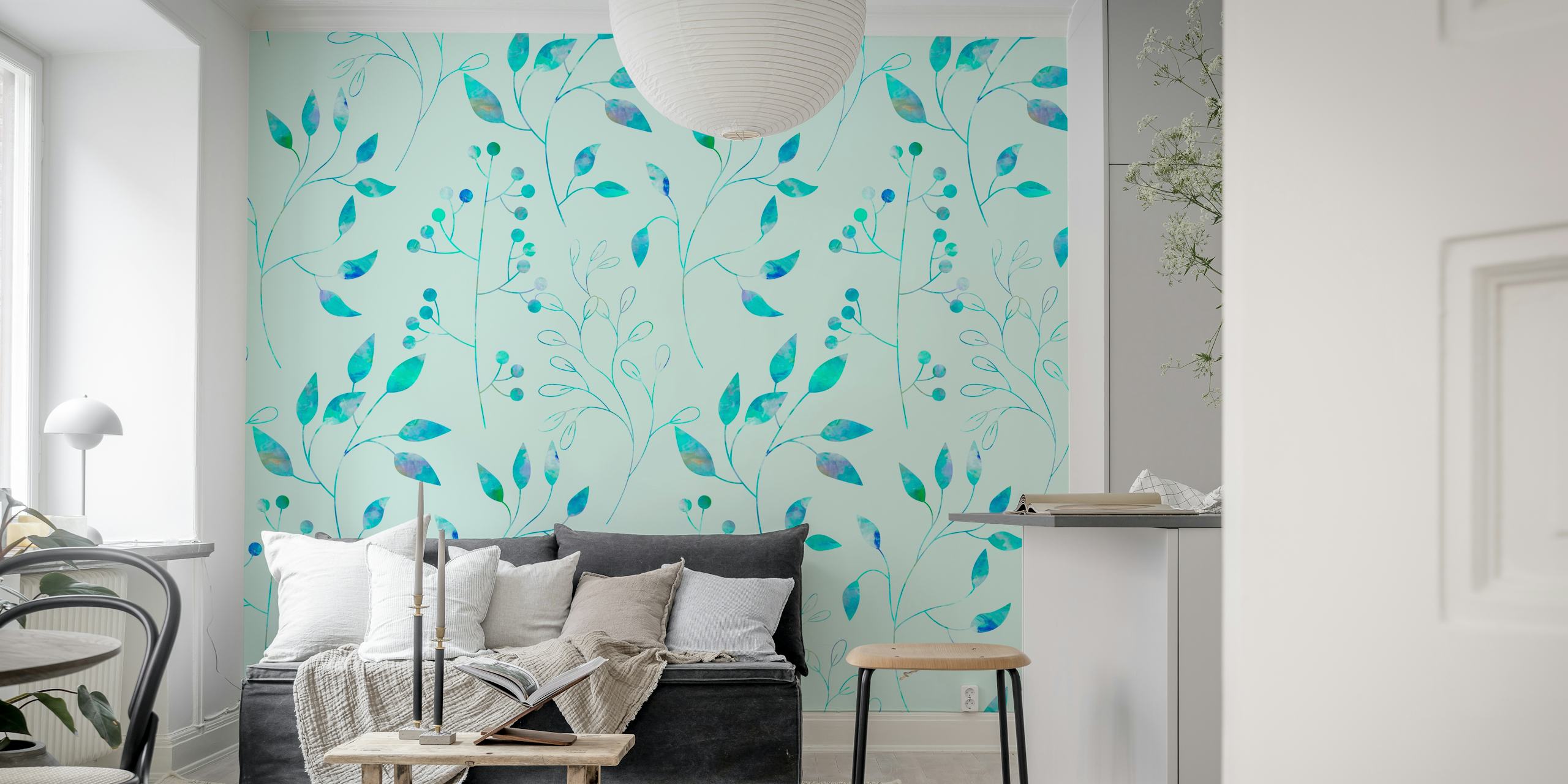 Floral Simplicity Turquoise wallpaper design