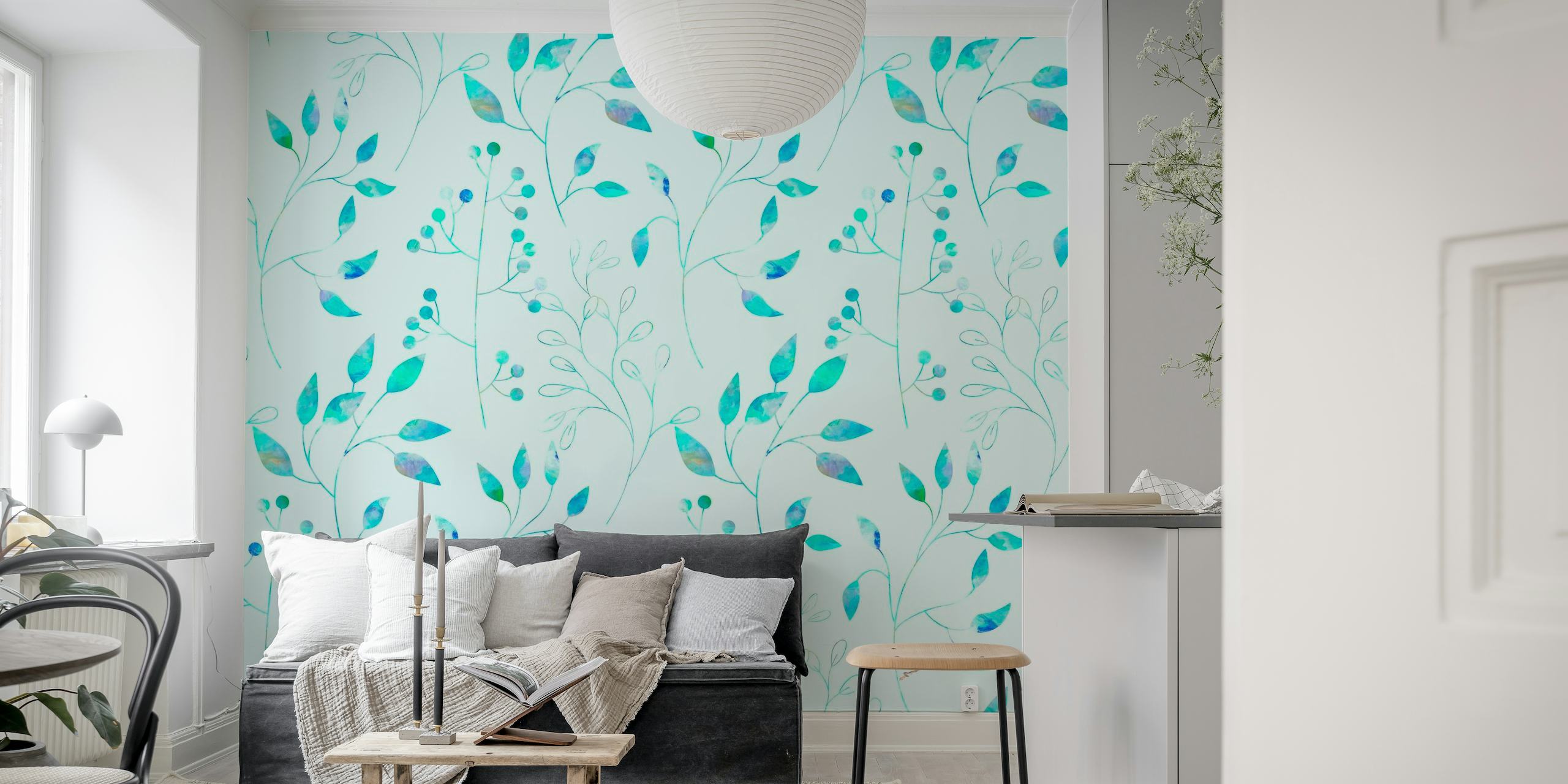 Floral Simplicity Turquoise papel de parede