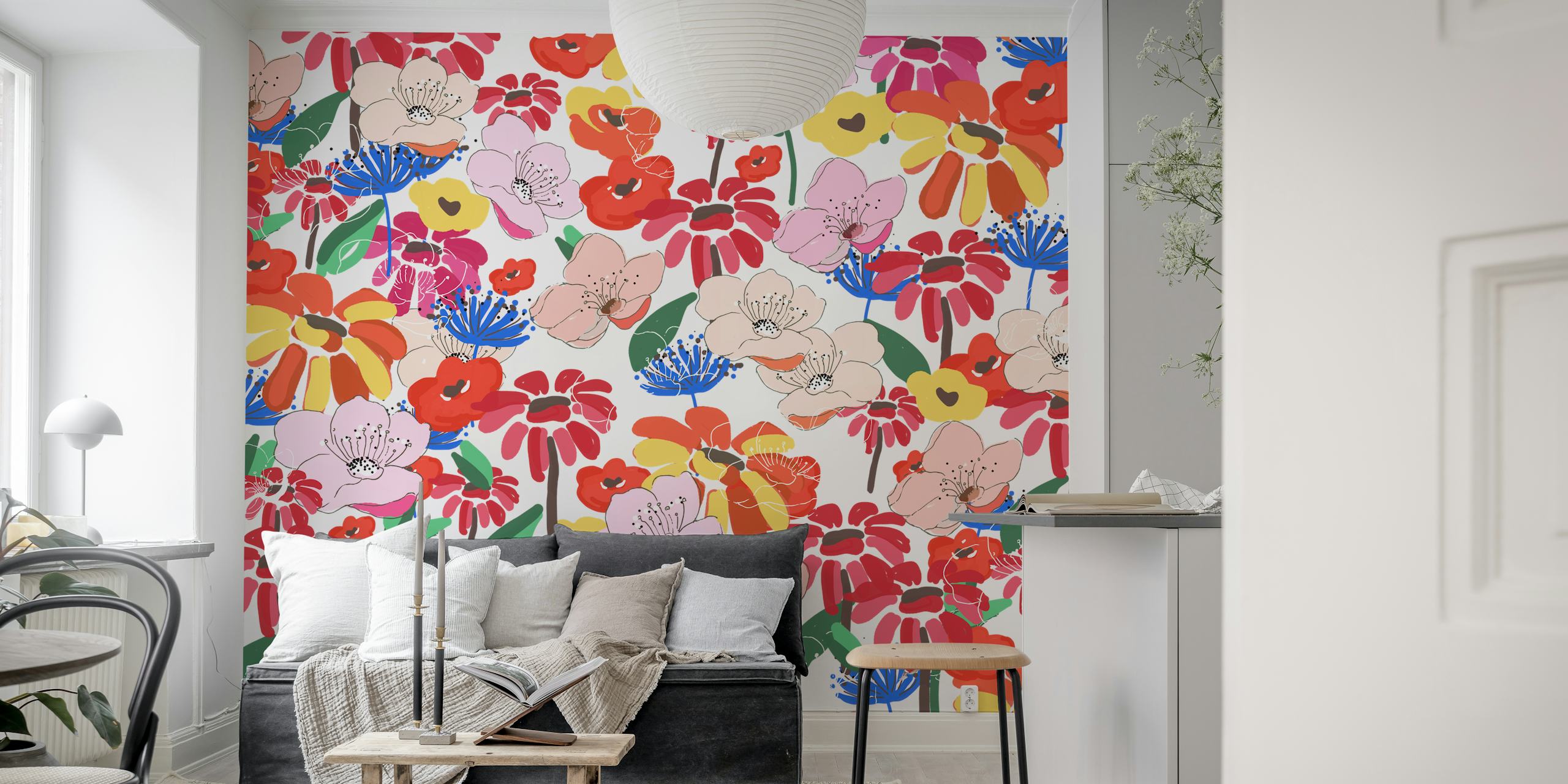 Fargerik blomster tapetdesign i et rom