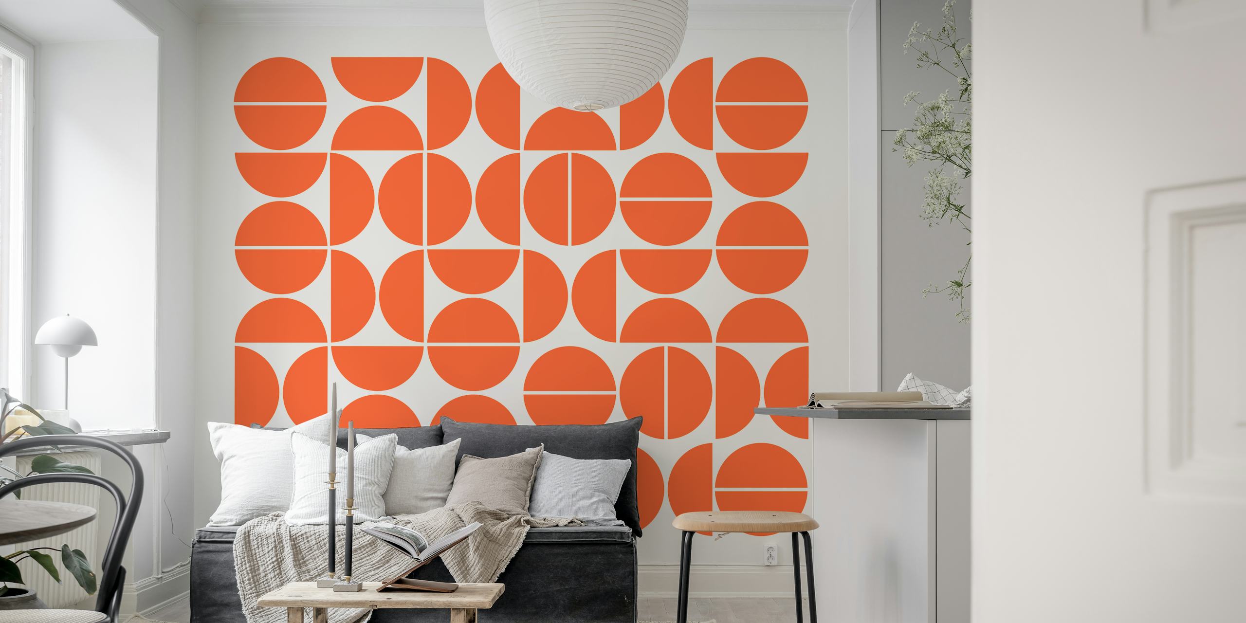 Geometric pattern in orange and cream colors wallpaper