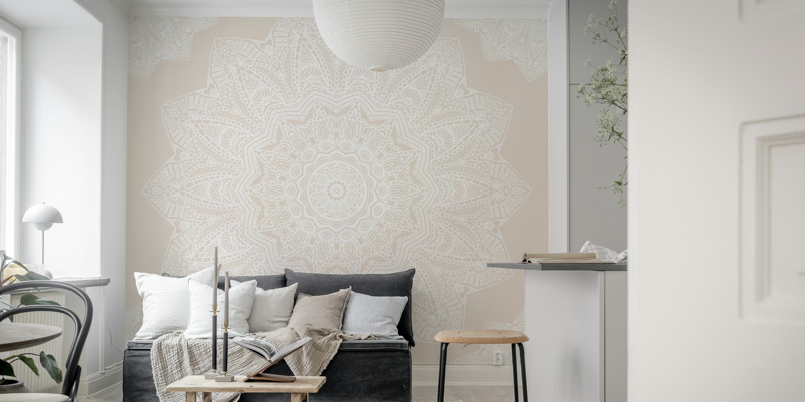 Beige mandala wallpaper in a room