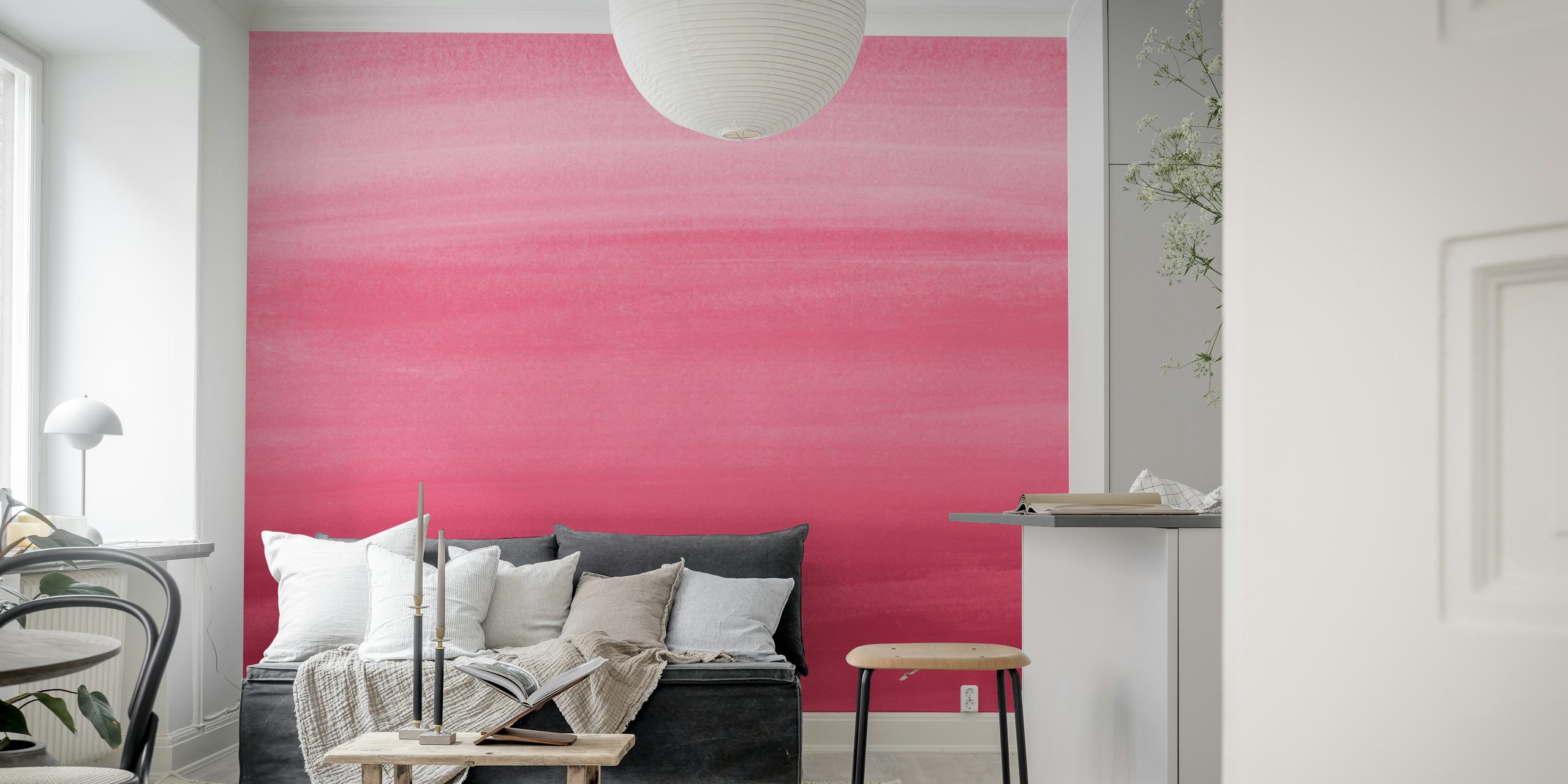 Viva Magenta Watercolor 1 wall mural with flowing pink and red tones
