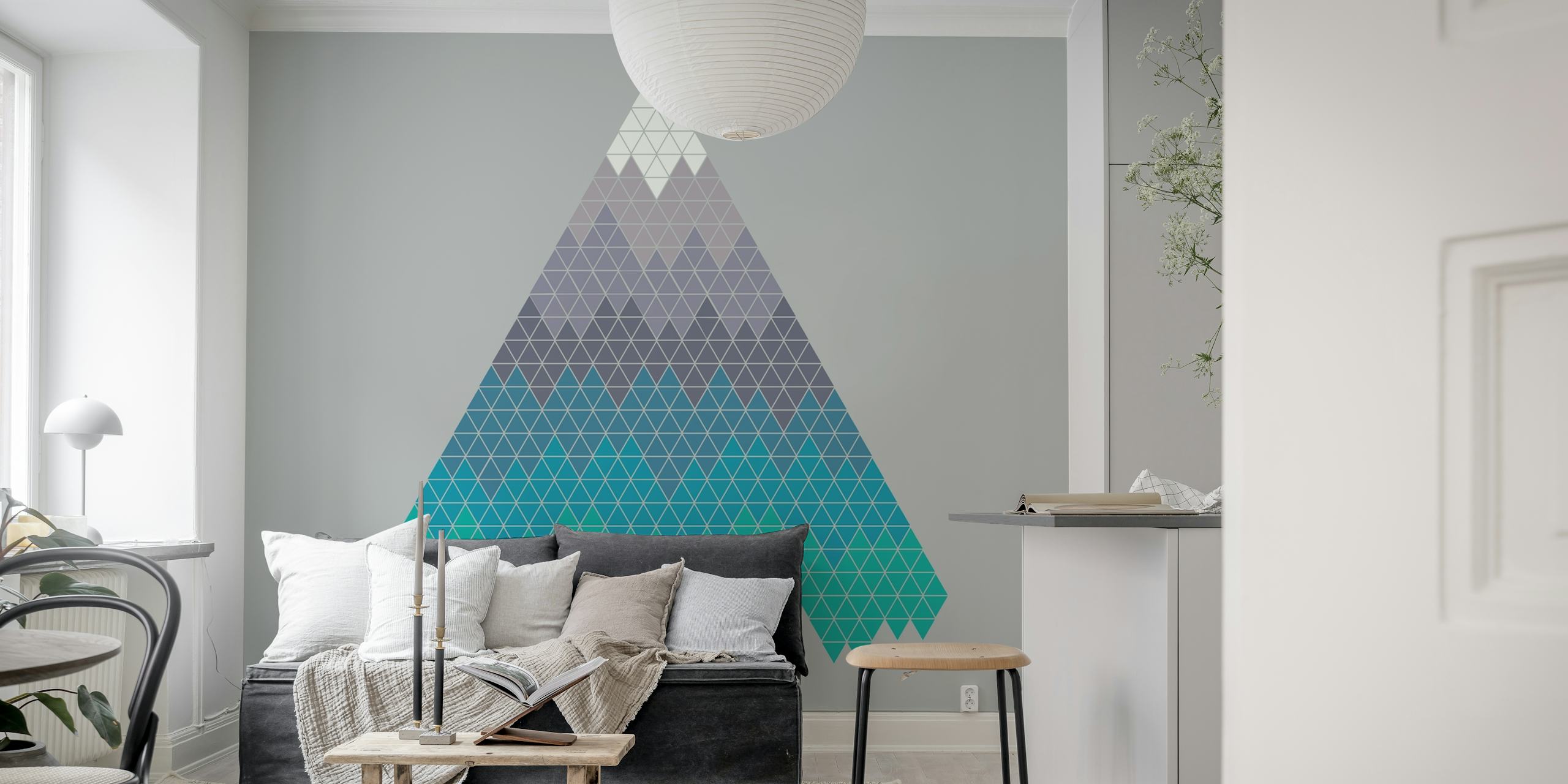 Geometric mountain design in blue and gray tones wallpaper