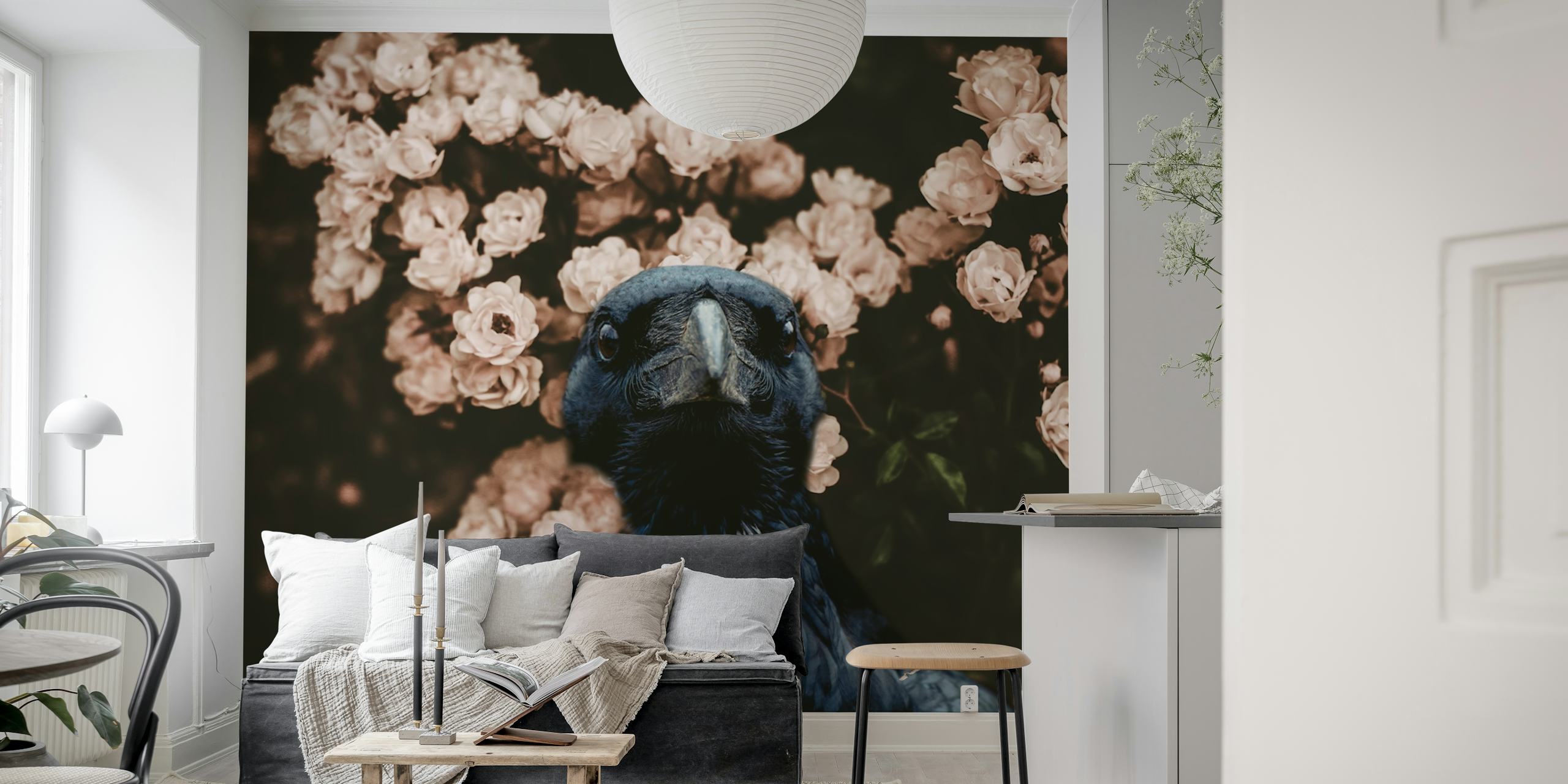 Raven with Wild Roses tapeta w pokoju
