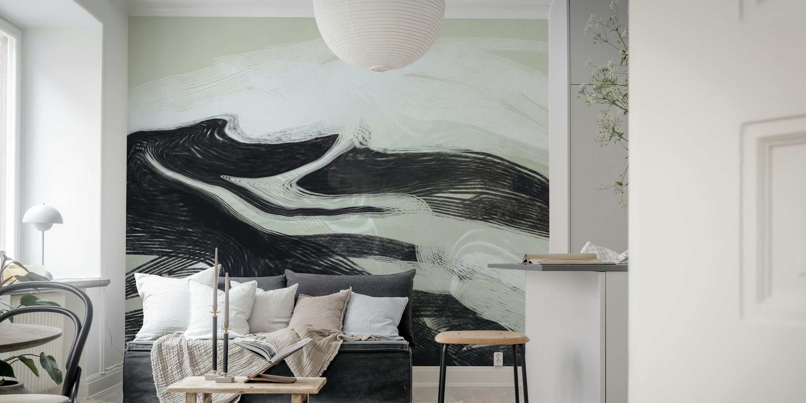 Abstract black and white swirling patterns wallpaper