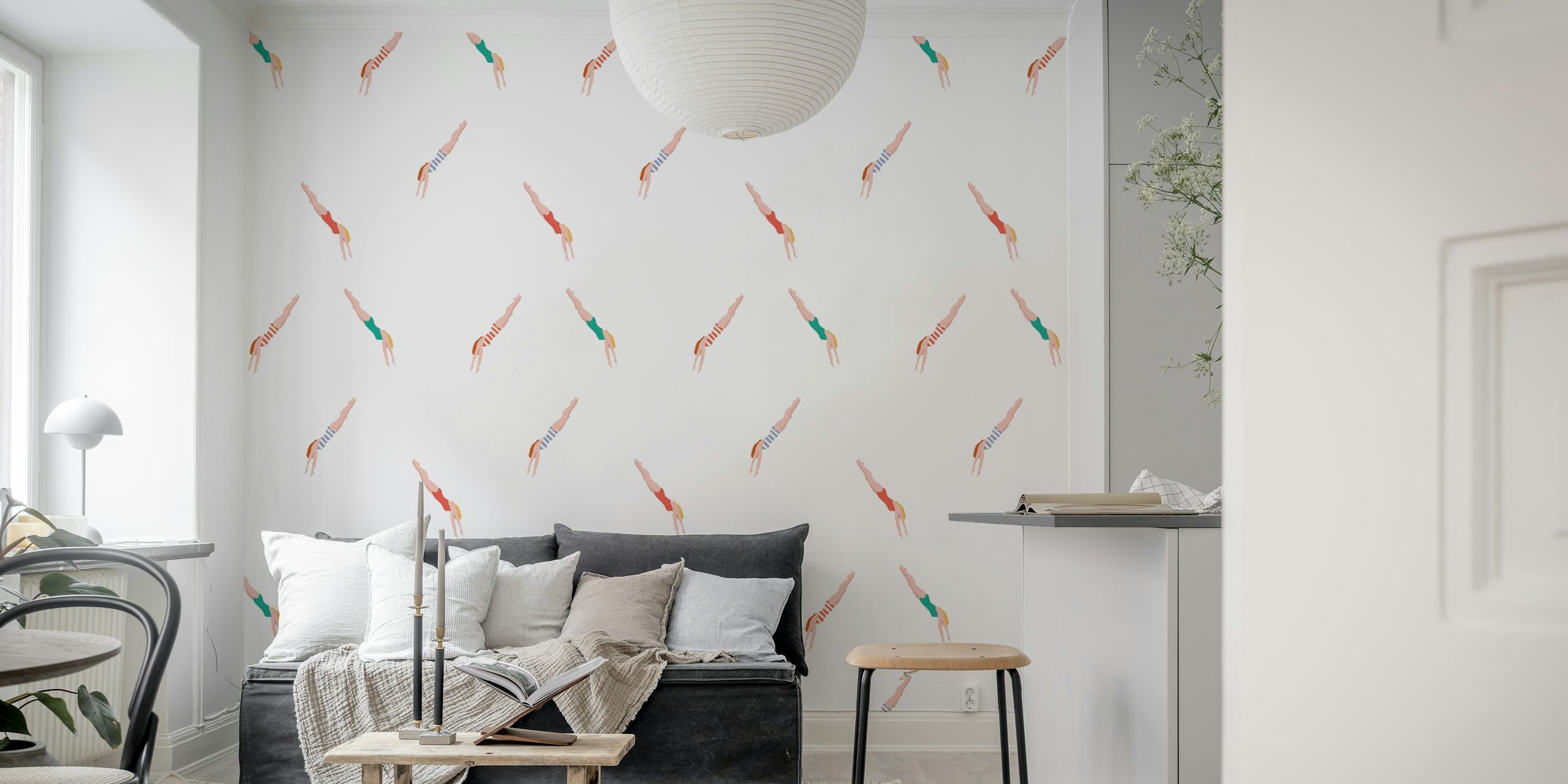 Tapetdesign af female divers i aktion