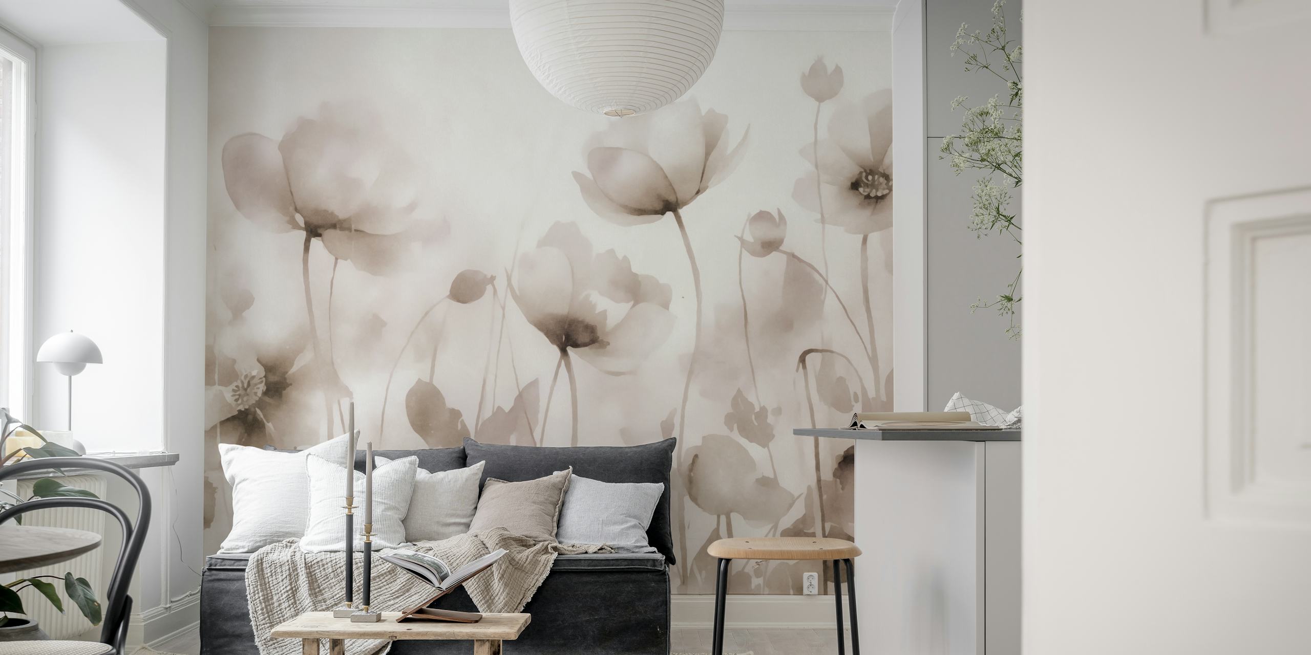 Ethereal meadow flowers wallpaper in a room
