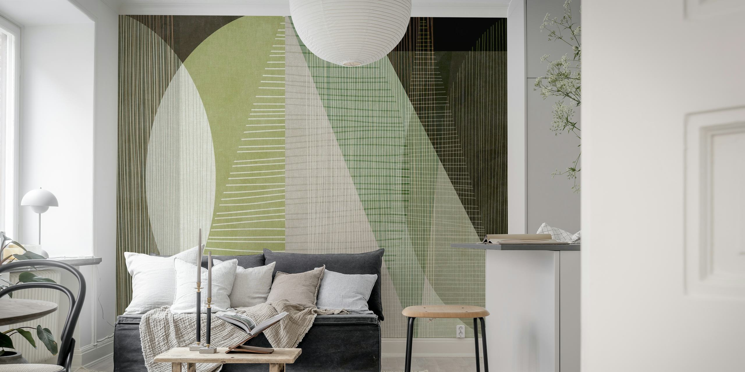 Modern vintage geometry green wallpaper