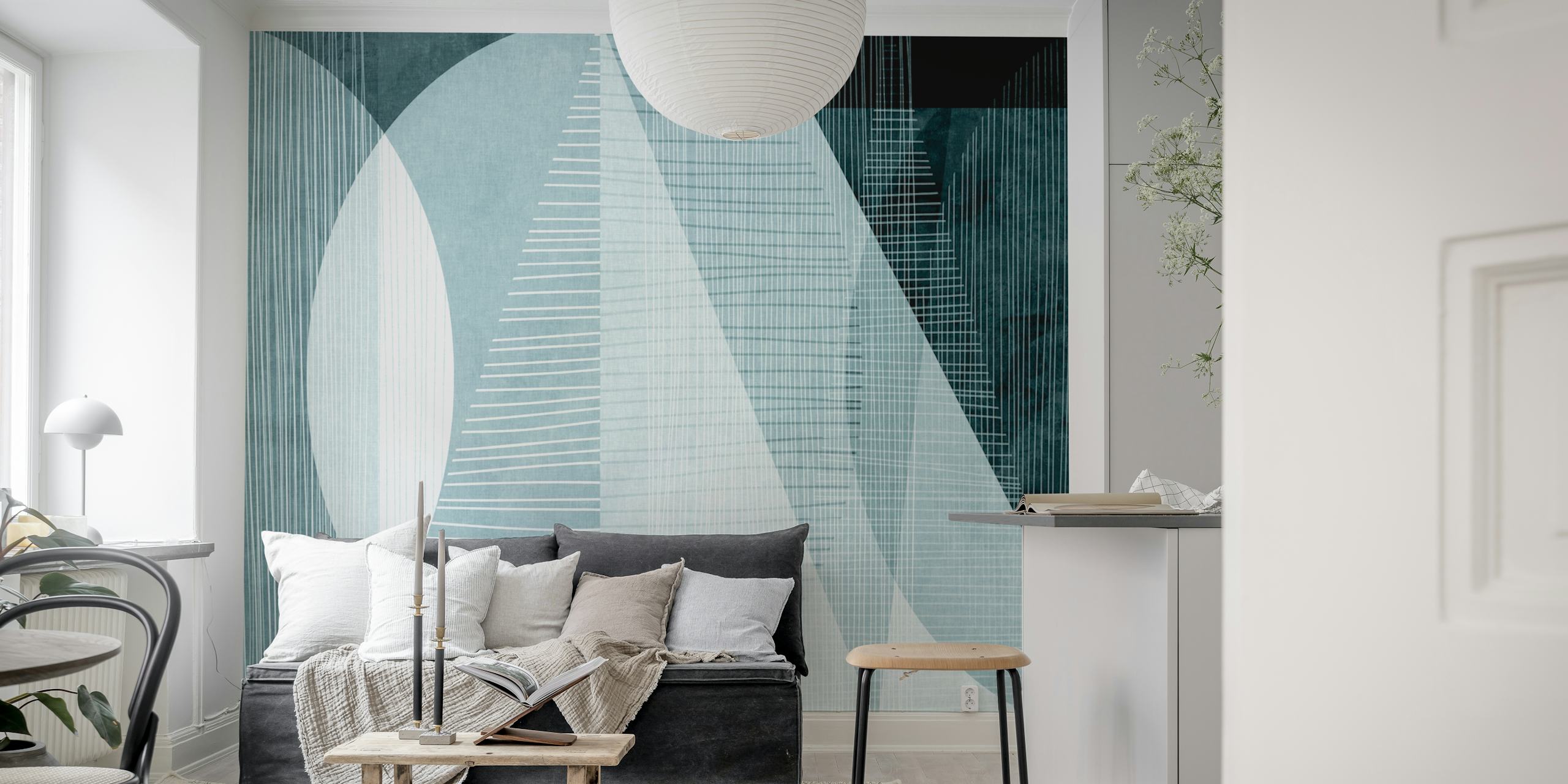 Geometric lines and shapes in black and white wallpaper