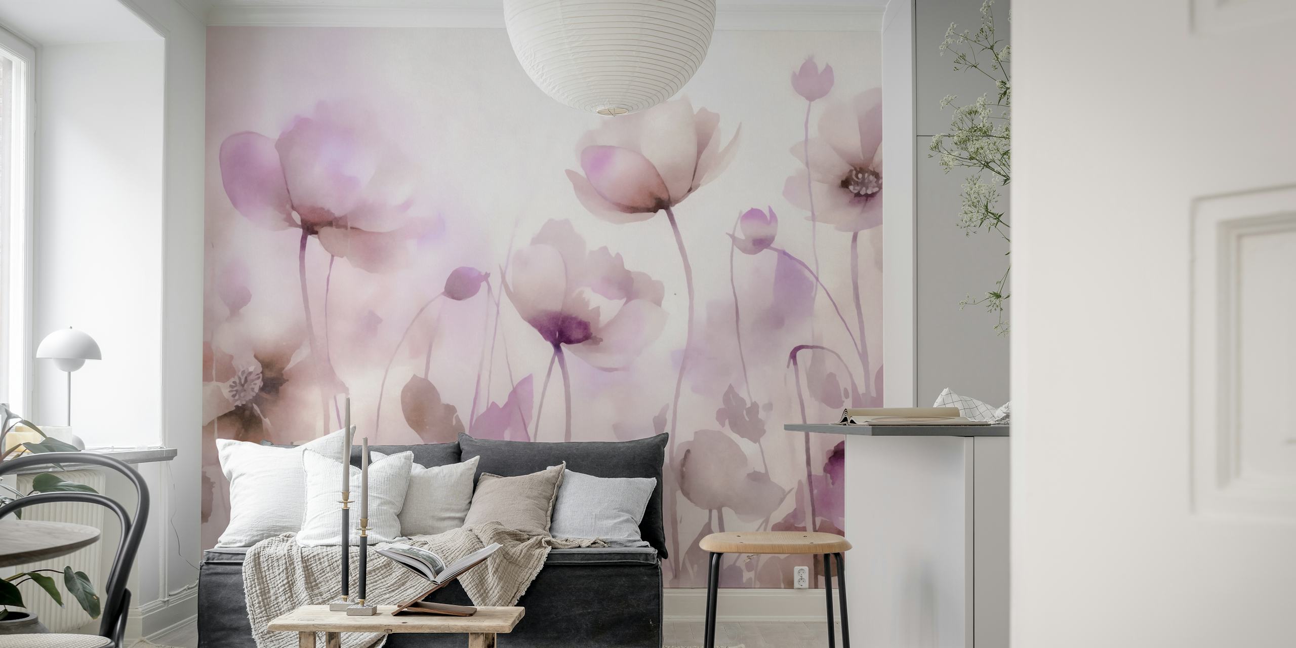 Ethereal Meadow Watercolor Flowers ταπετσαρία σε ένα δωμάτιο