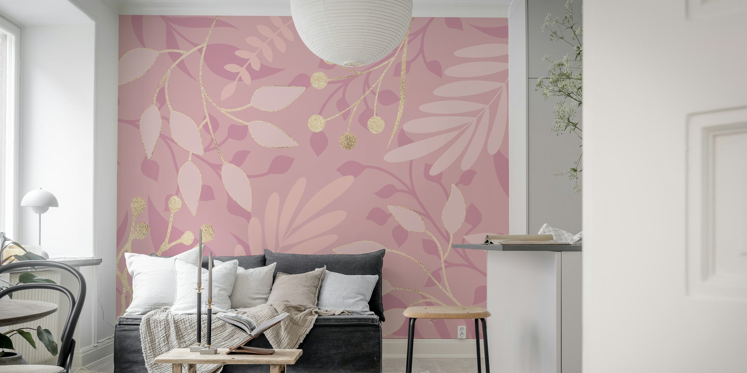 Pink botanisk design med blade