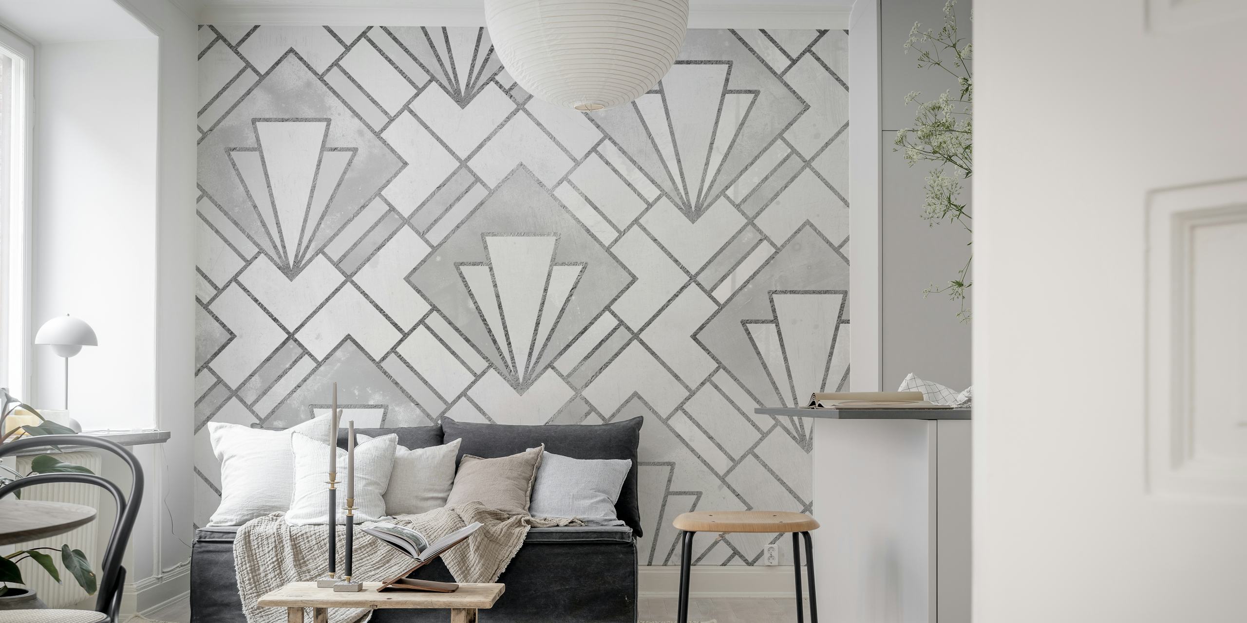 Art Deco White Marble Mosaic wallpaper in a room