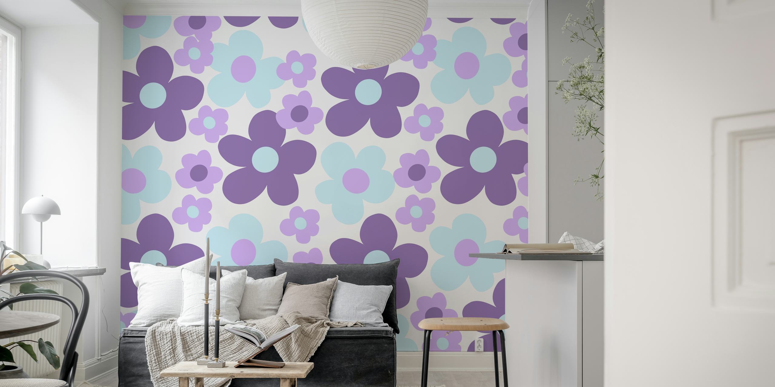 Ταπετσαρία Purple Lavender Blue Daisies σε ένα δωμάτιο