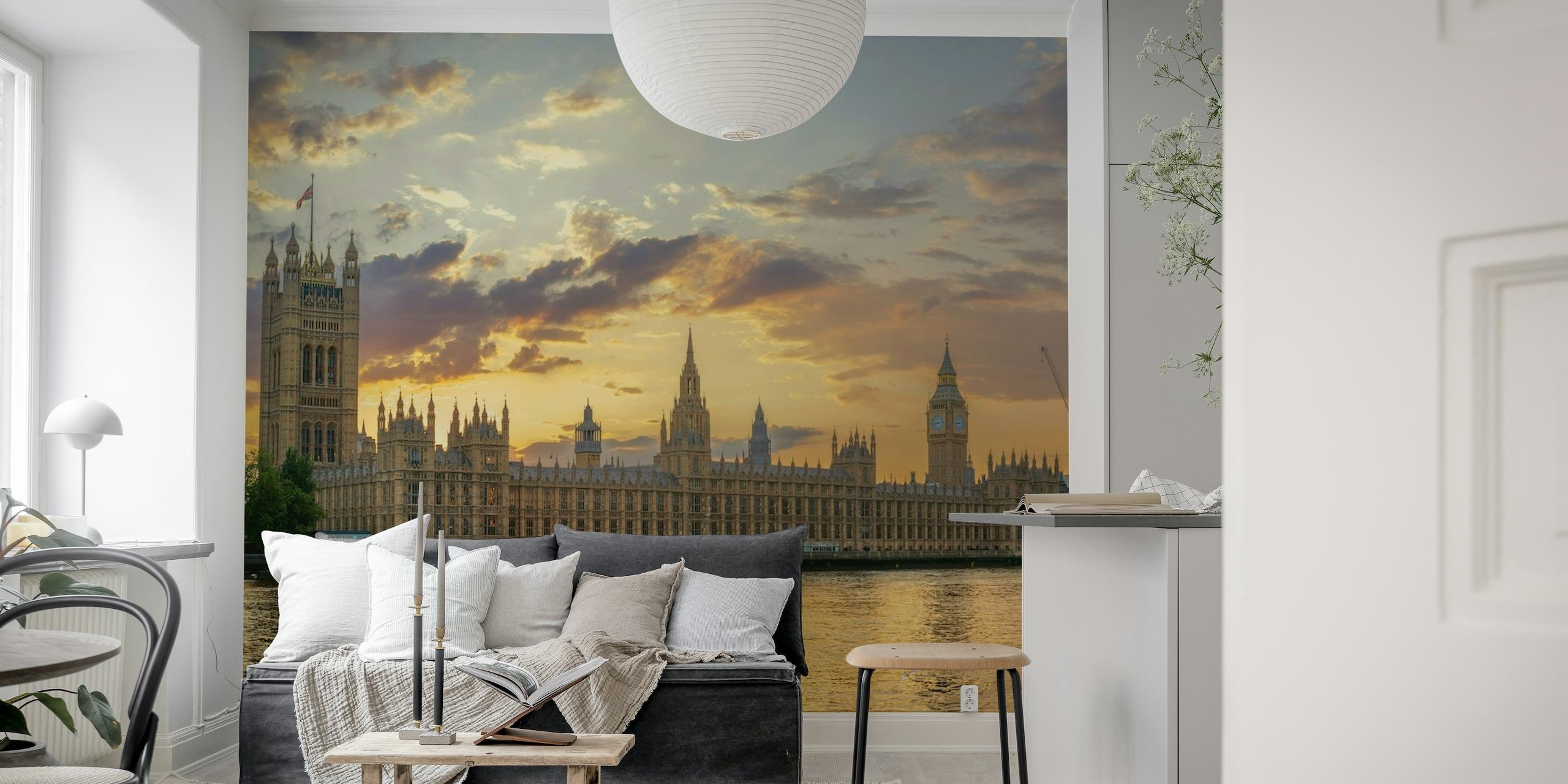 Historical building at sunset wall mural