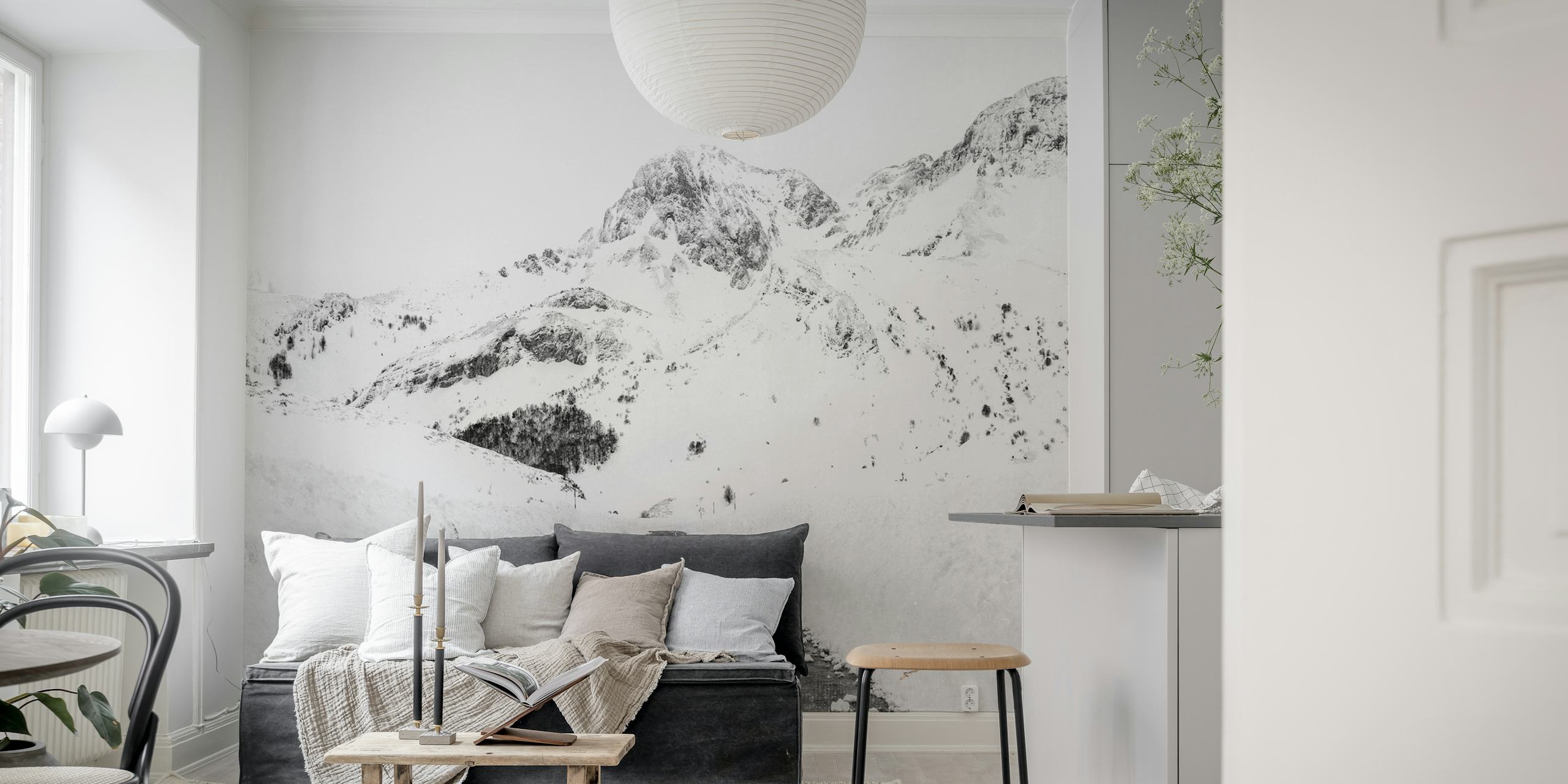 Black and white snowy mountains with a road wallpaper