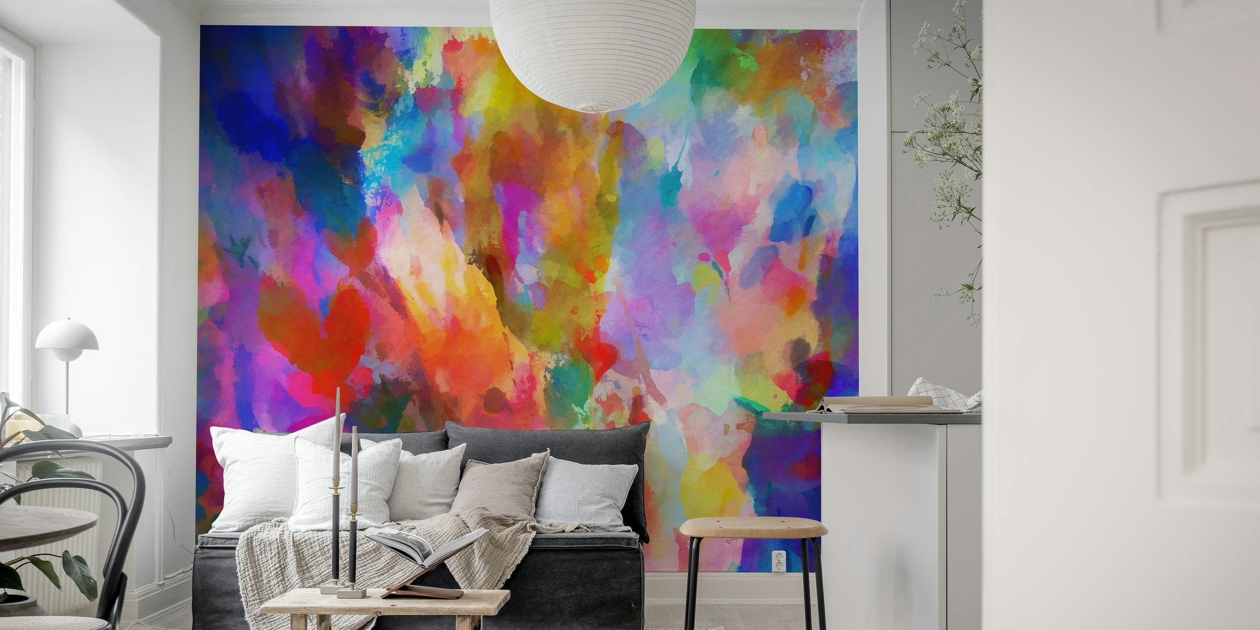 Colorful abstract art wall mural with vivid spectrum of blended hues