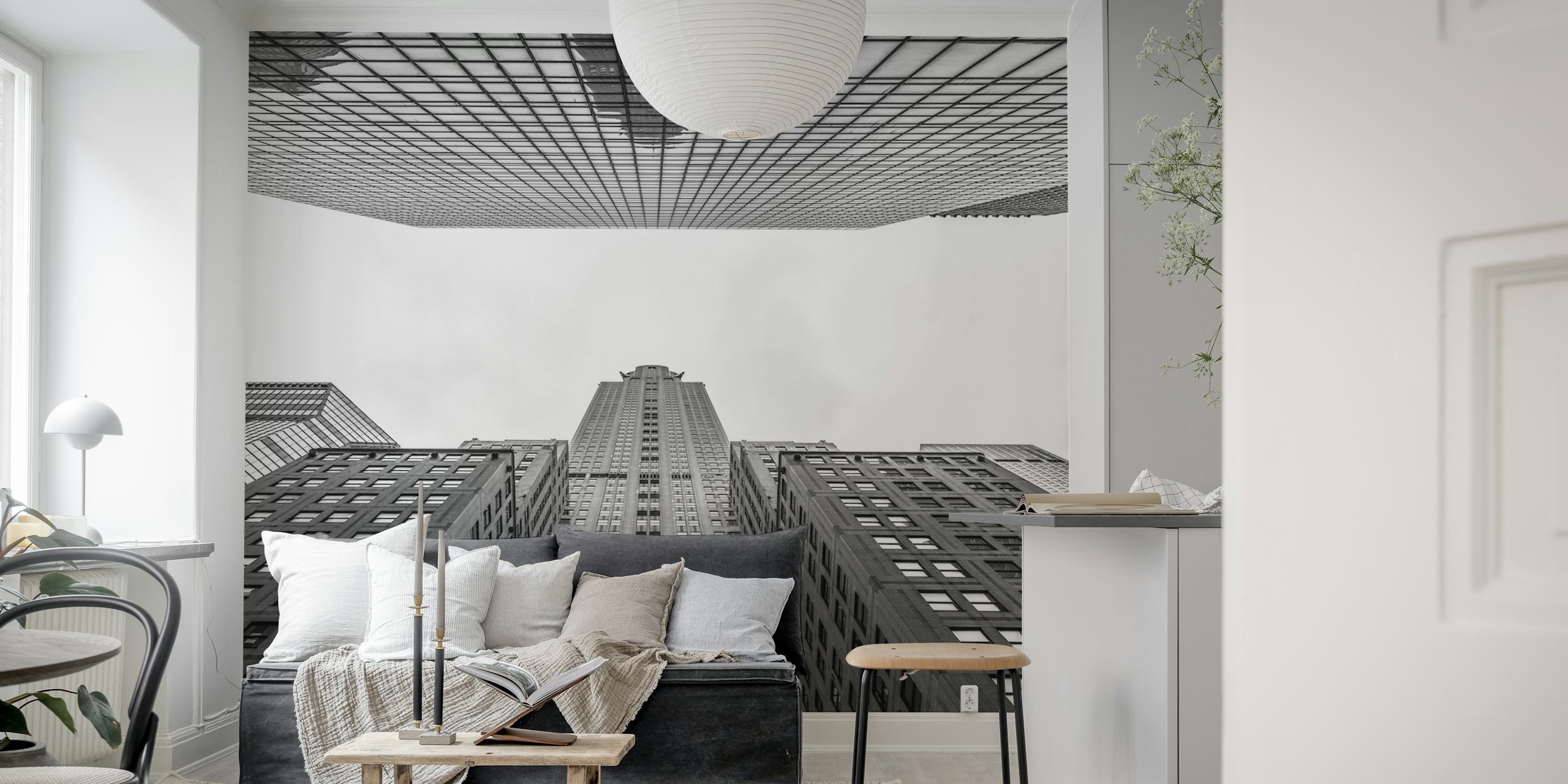 Black and white skyscraper cityscape wallpaper