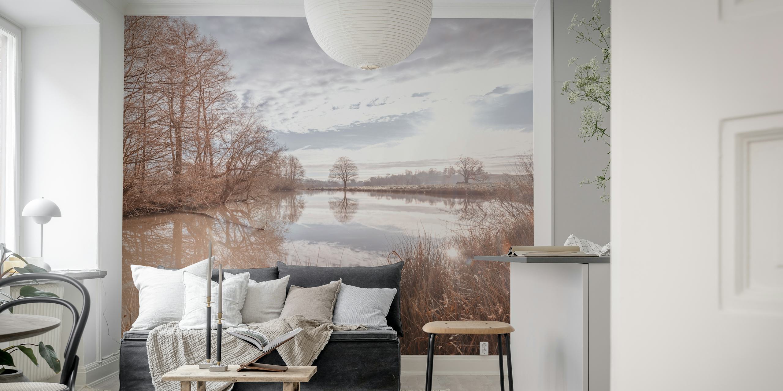 Natur-inspiriert Tapete mit pond reflection in einem Raum