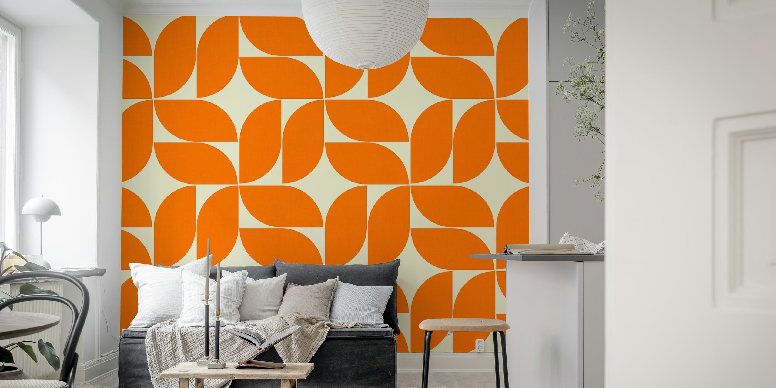 Mid Century Modern Orange on Sand Beige Wall Mural