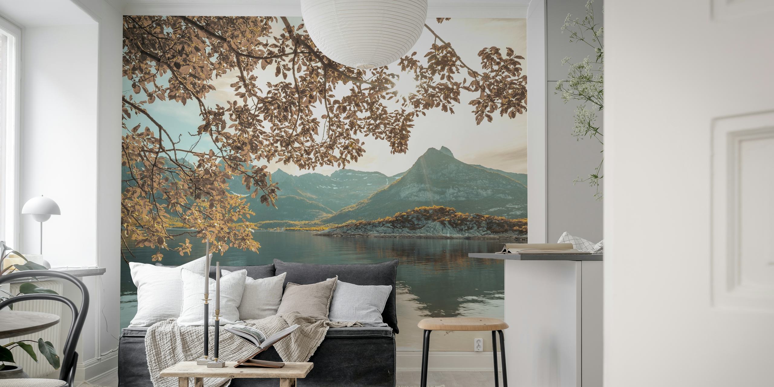 Mountain and lake scene with soft colors nature wallpaper