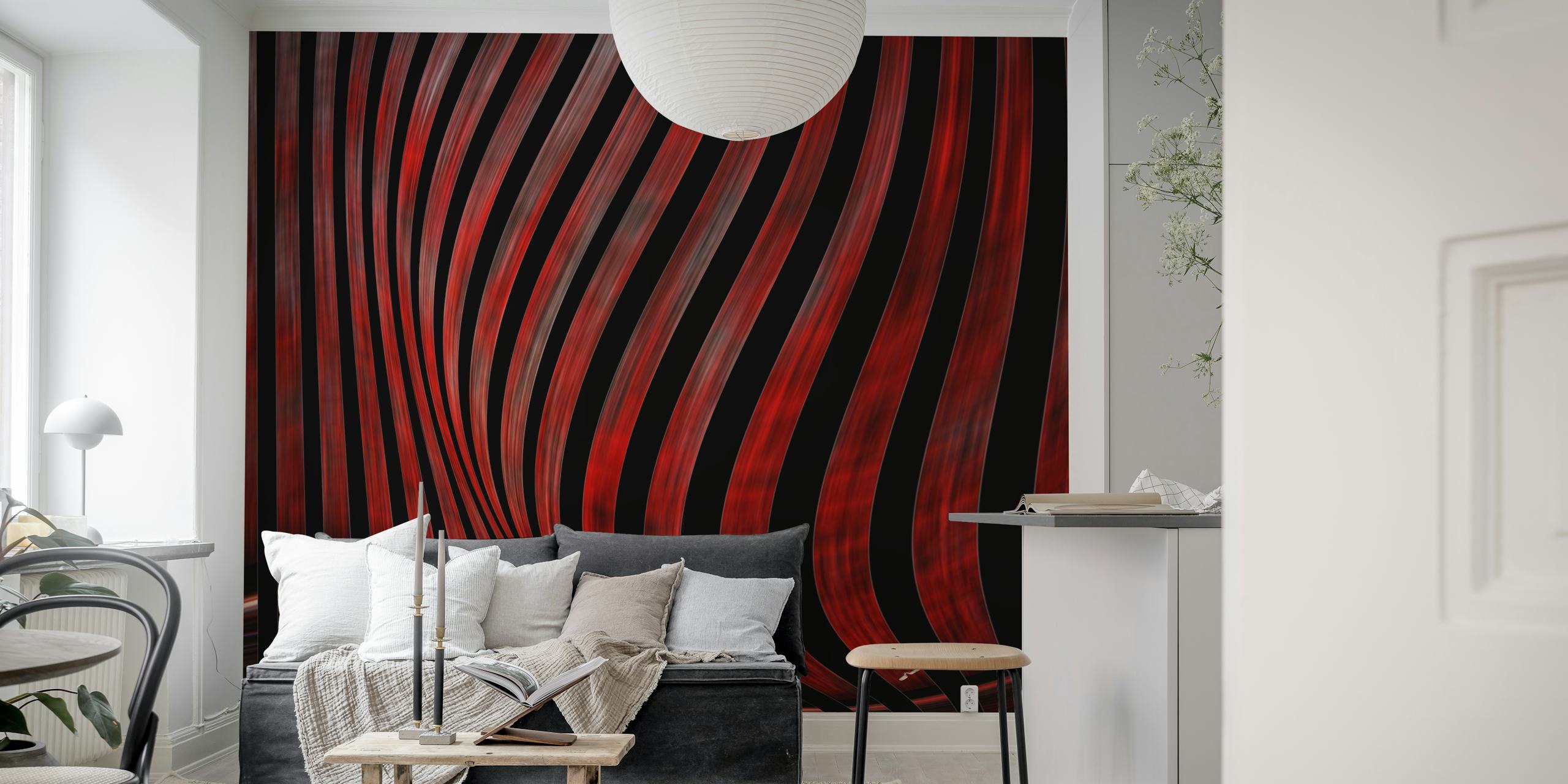 Wavy red and black lines on a dark background wallpaper