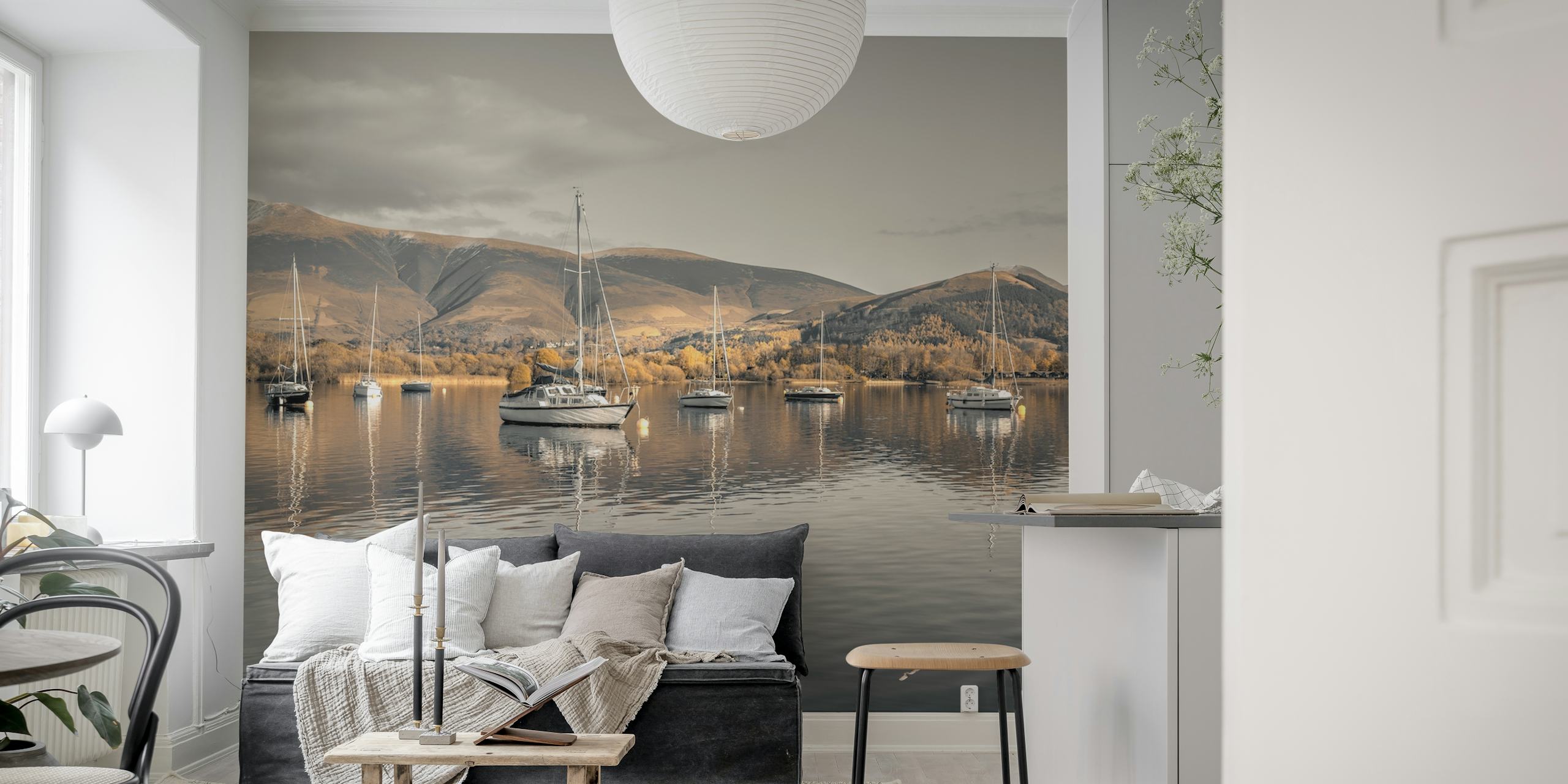 Sailboats på en rolig innsjø tapet