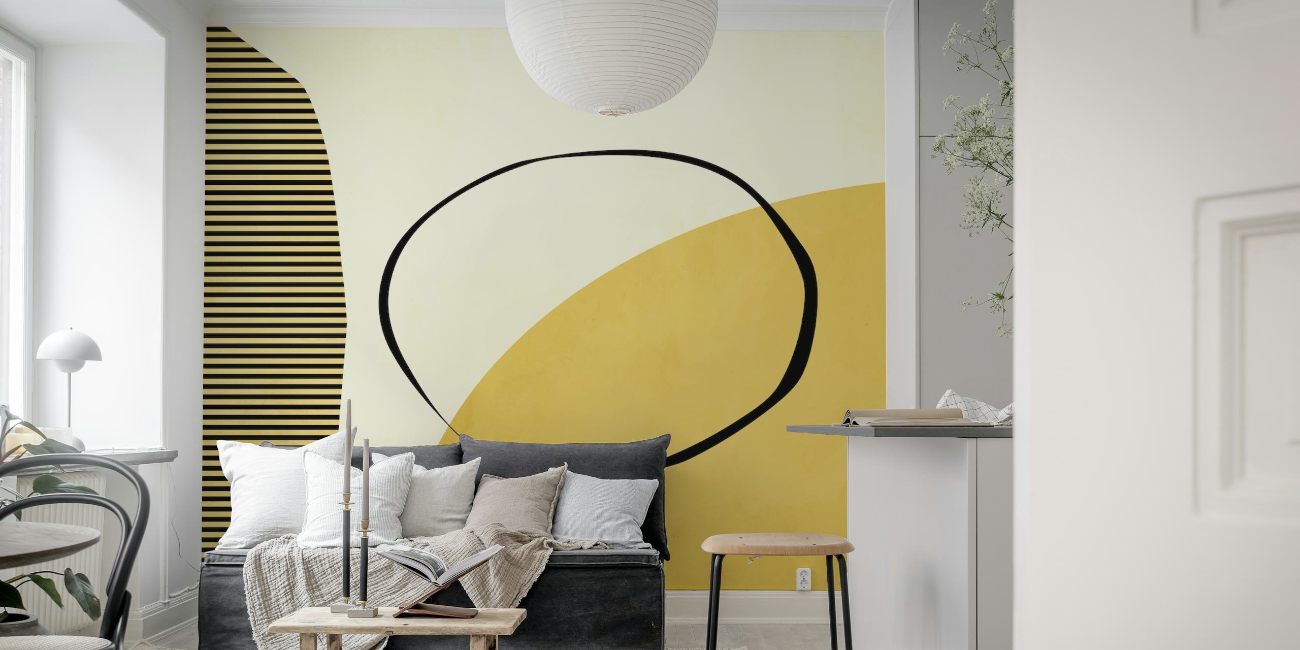 Abstract Yellow Tapetdesign in einem Raum