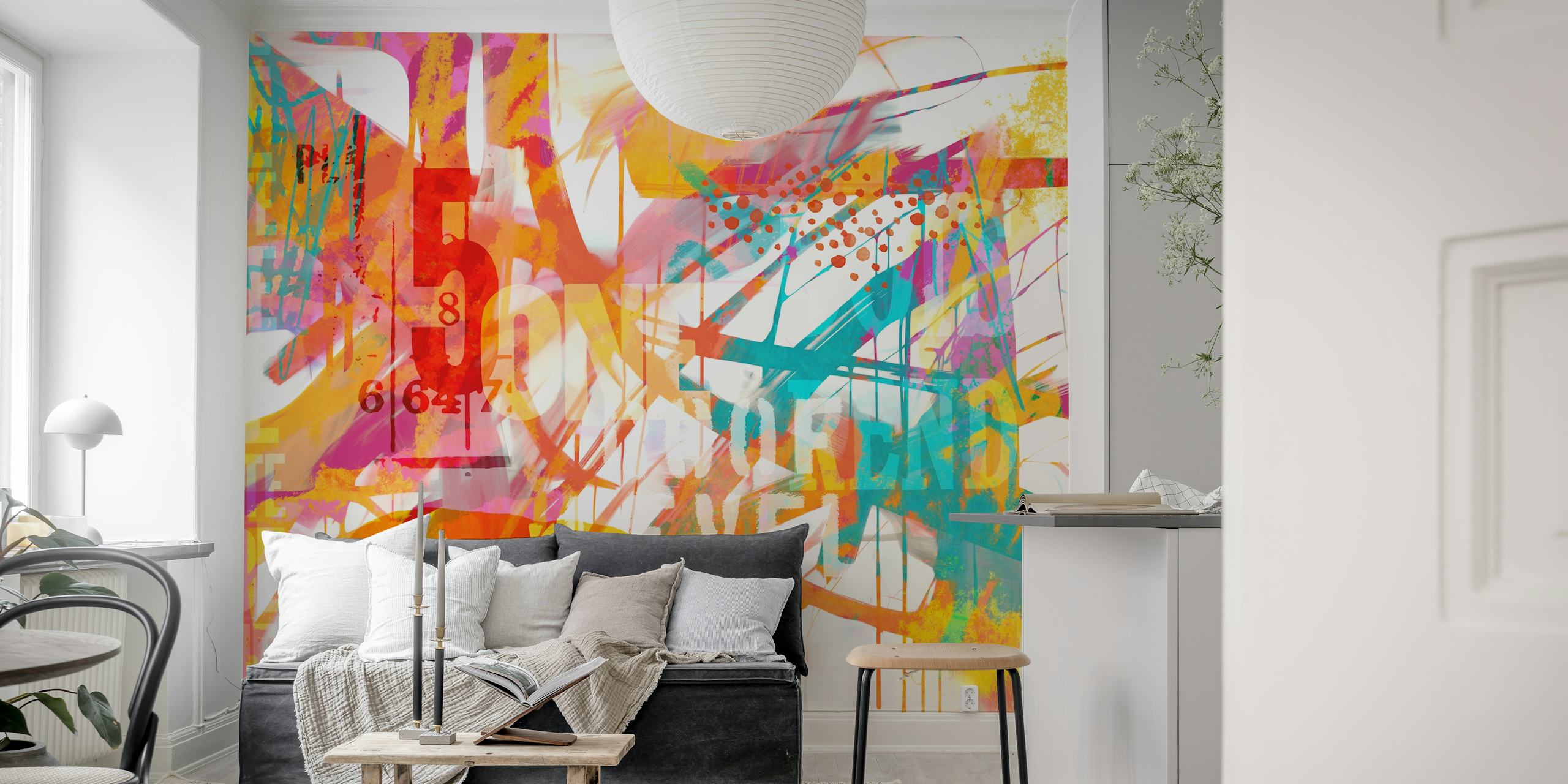 Modern Multicolor Mixed Media Typography Art huoneessa
