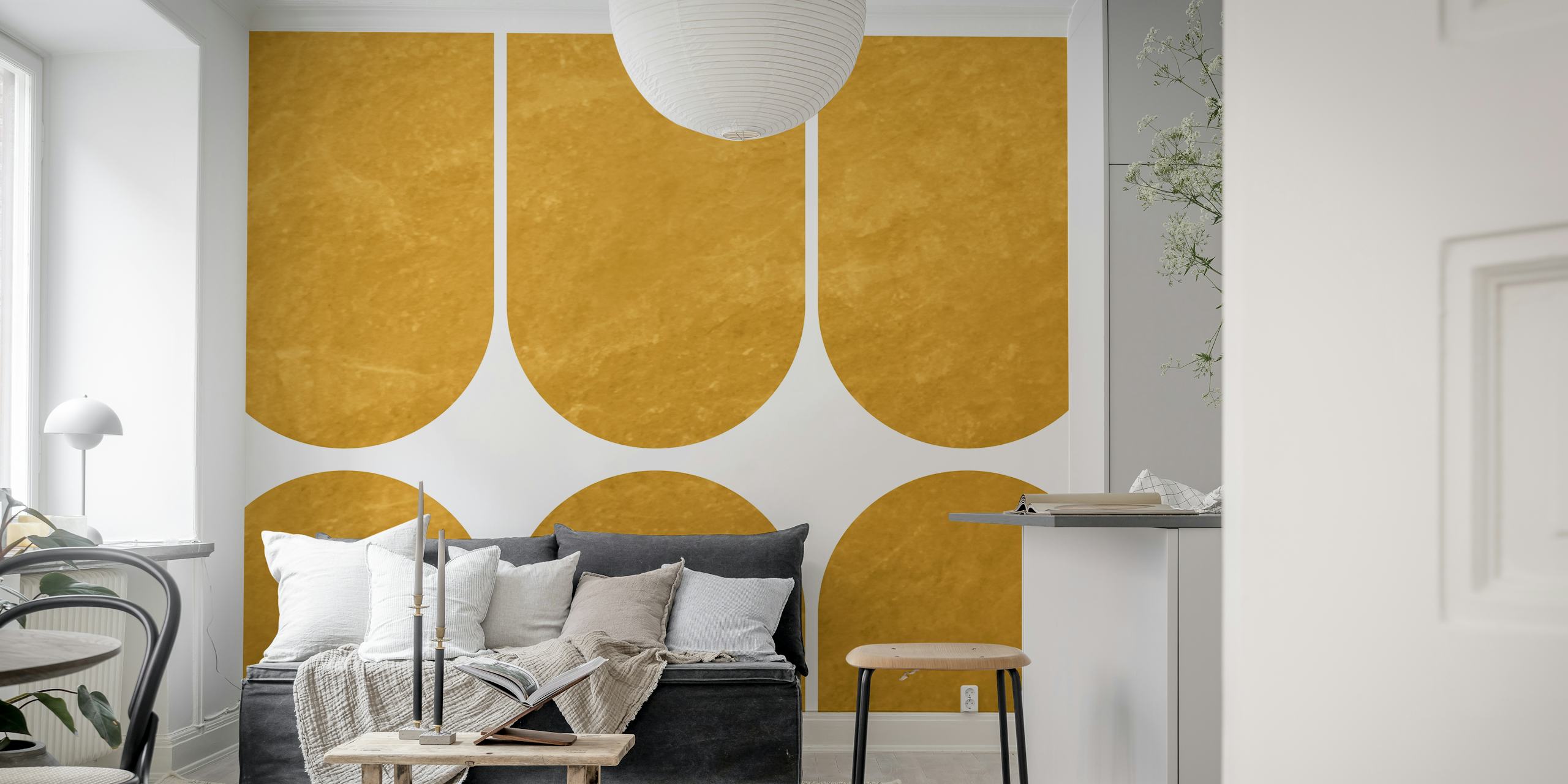 Golden mid-century arches pattern wallpaper