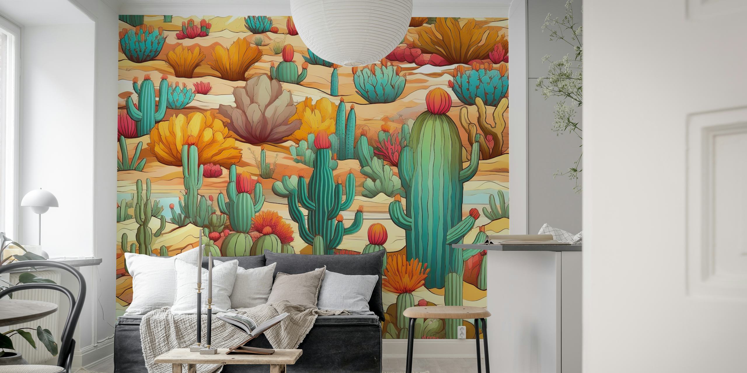 Cacti Carnival #5 wallpaper displayed in a room